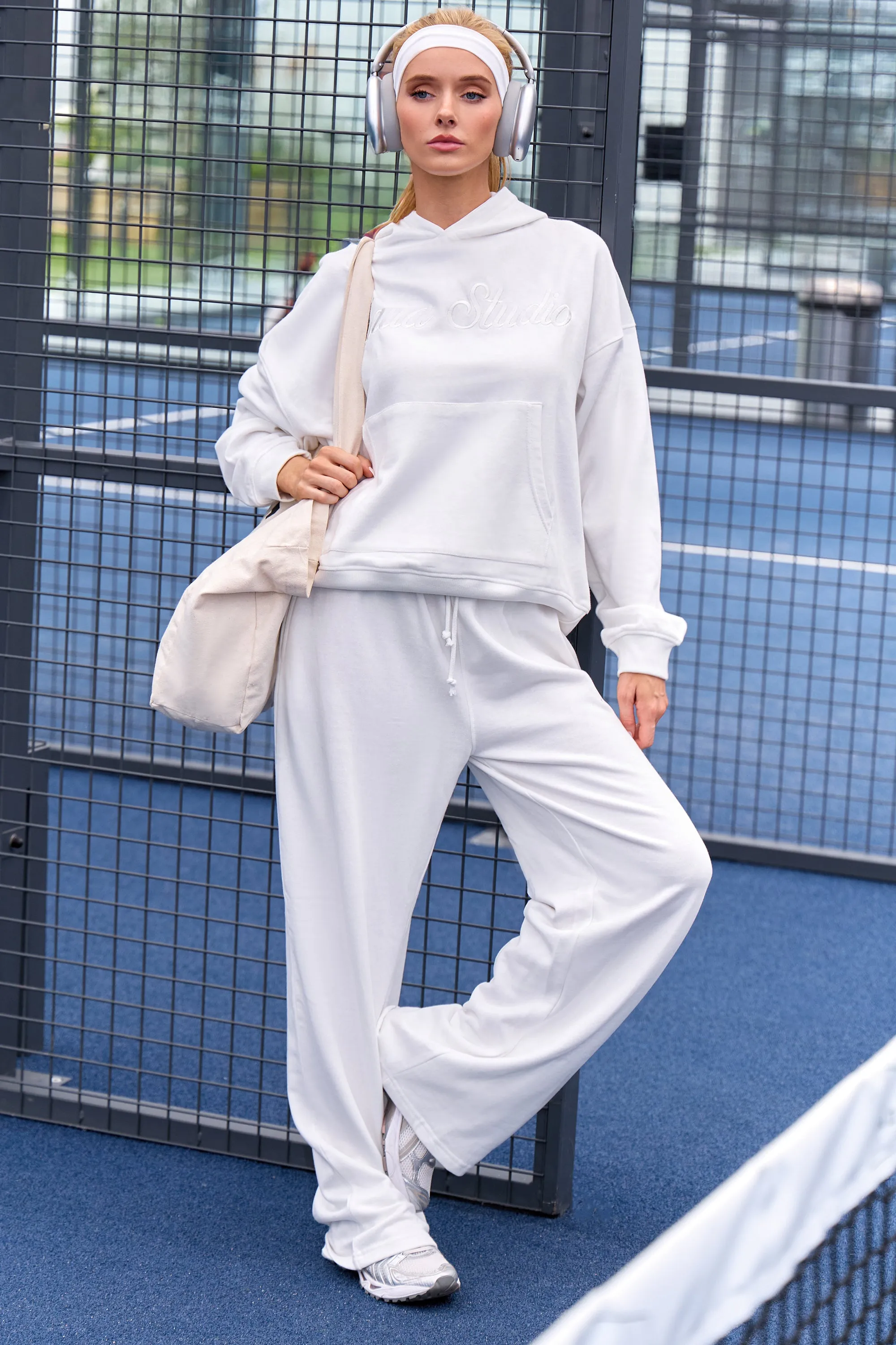 Kaiia Script Logo Wide Leg Joggers White sold by Kaiia the label product image thumbnail 4