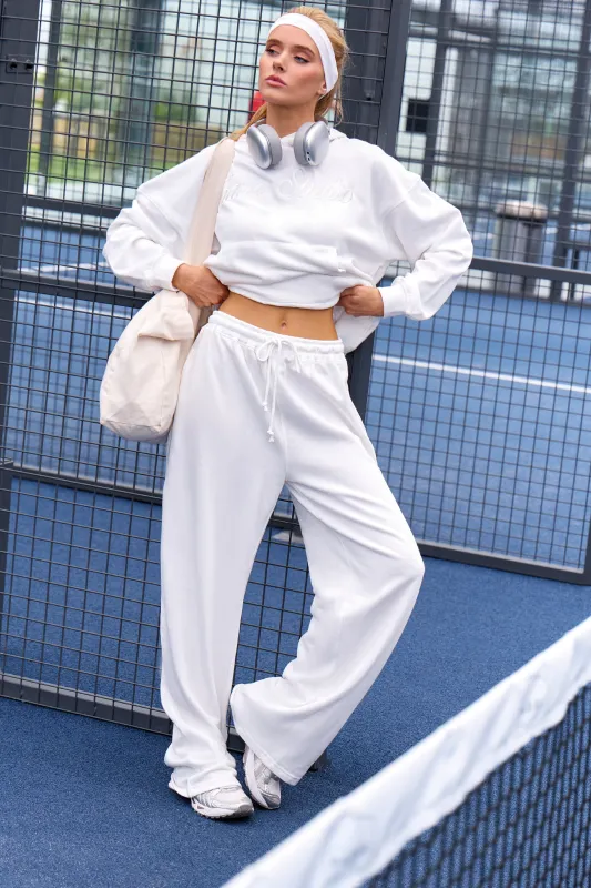 Kaiia Script Logo Wide Leg Joggers White made by Kaiia the label