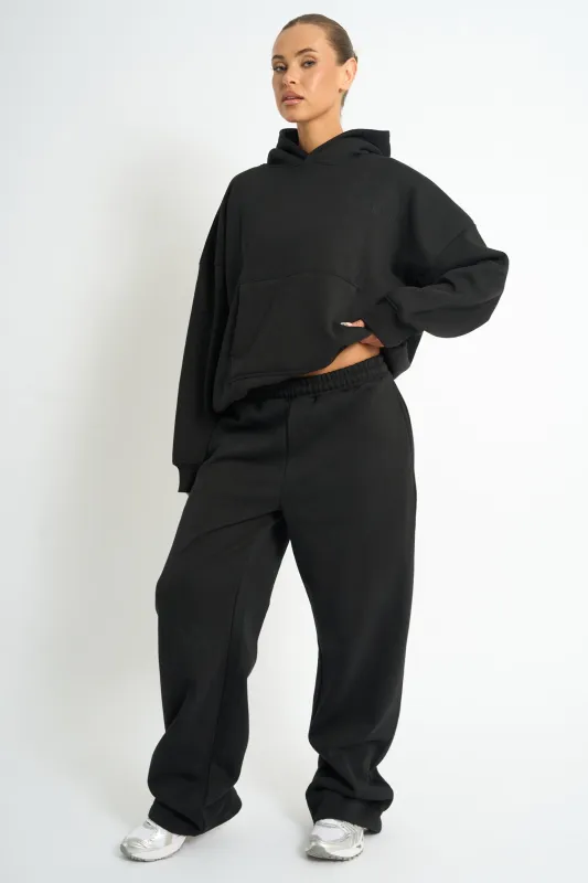 Kaiia Embossed Wide Leg Joggers Black made by Kaiia the label