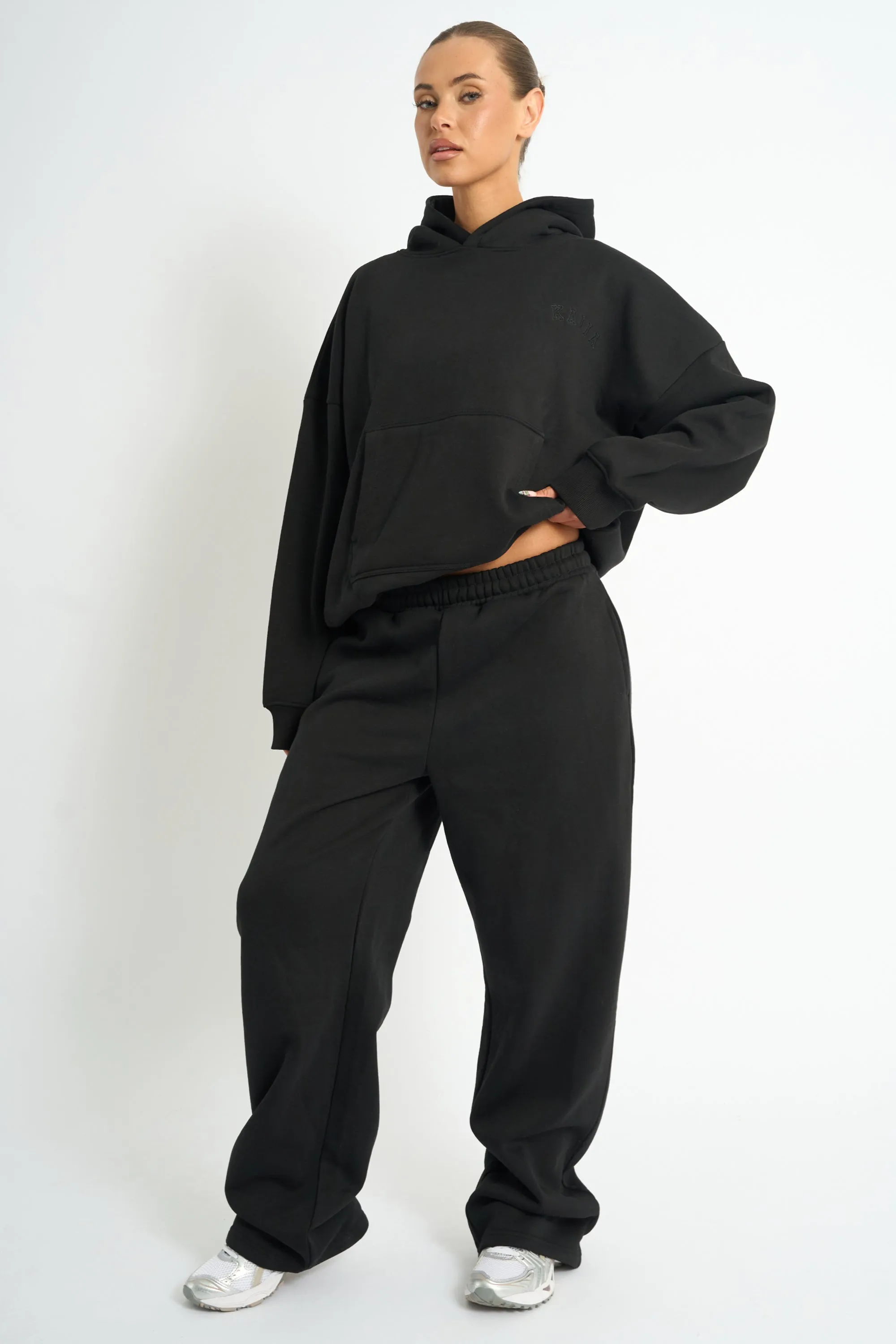 Kaiia Embossed Wide Leg Joggers Black sold by Kaiia the label