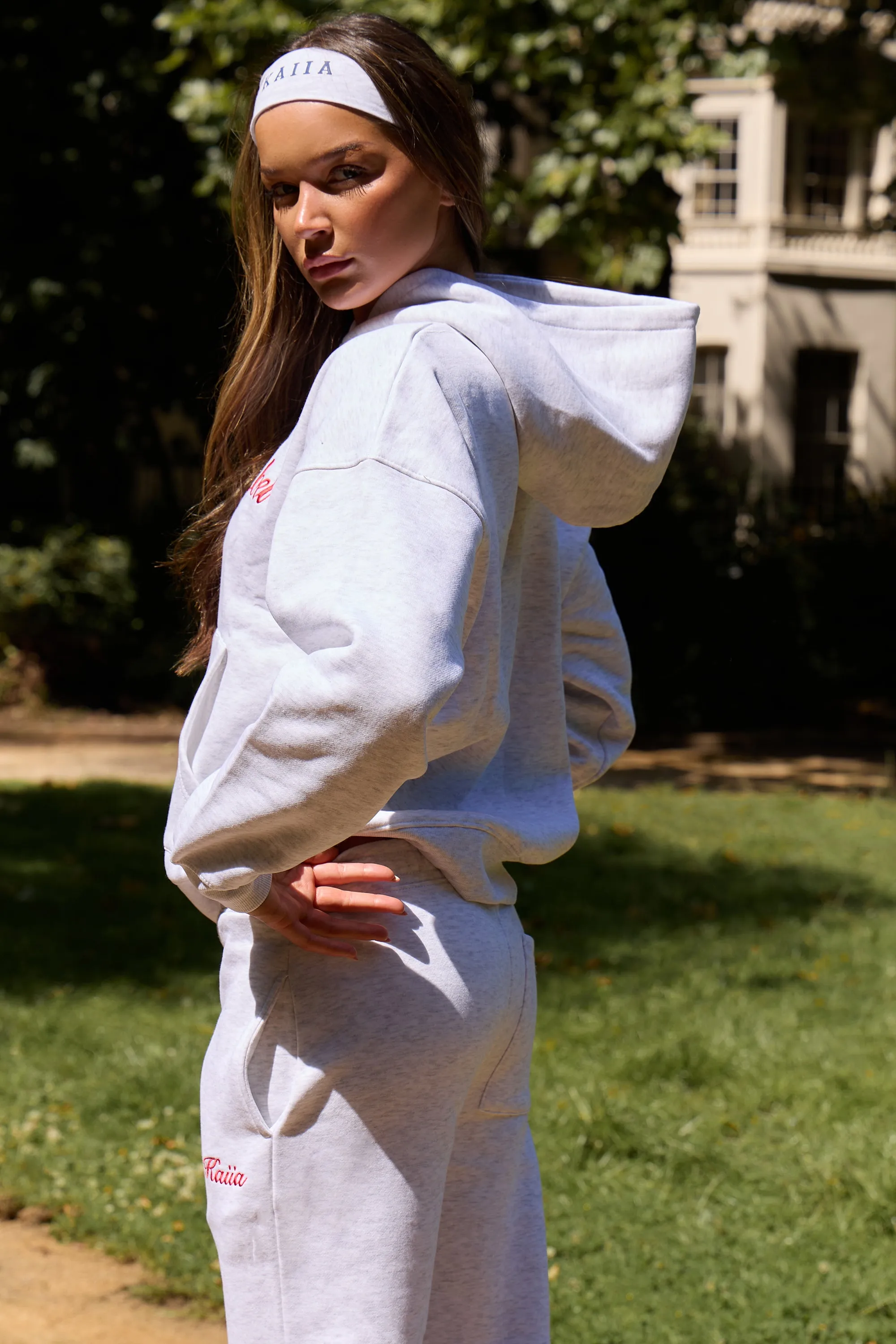 Kaiia Script Logo Oversized Hoodie Light Grey Marl & Red sold by Kaiia the label product image thumbnail 4