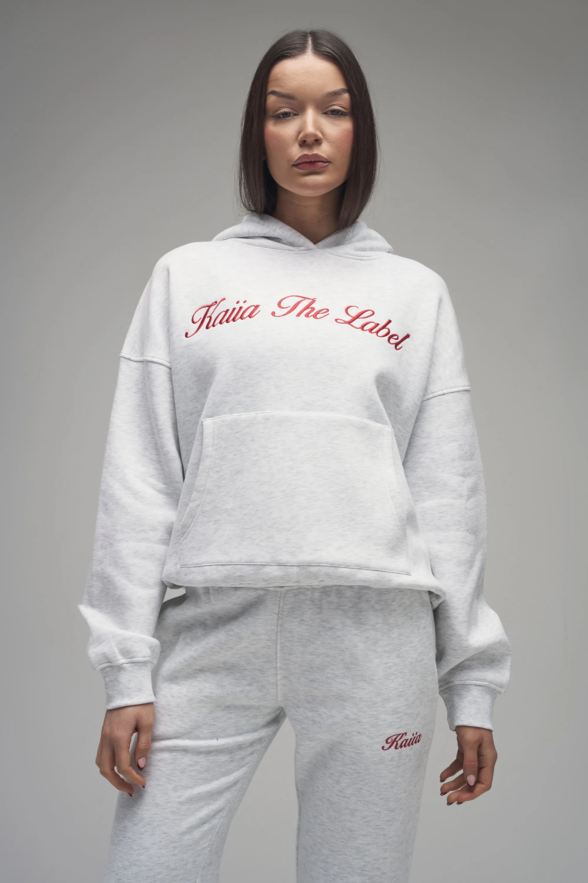 Kaiia Script Logo Oversized Hoodie Light Grey Marl & Red sold by Kaiia the label product image thumbnail 5