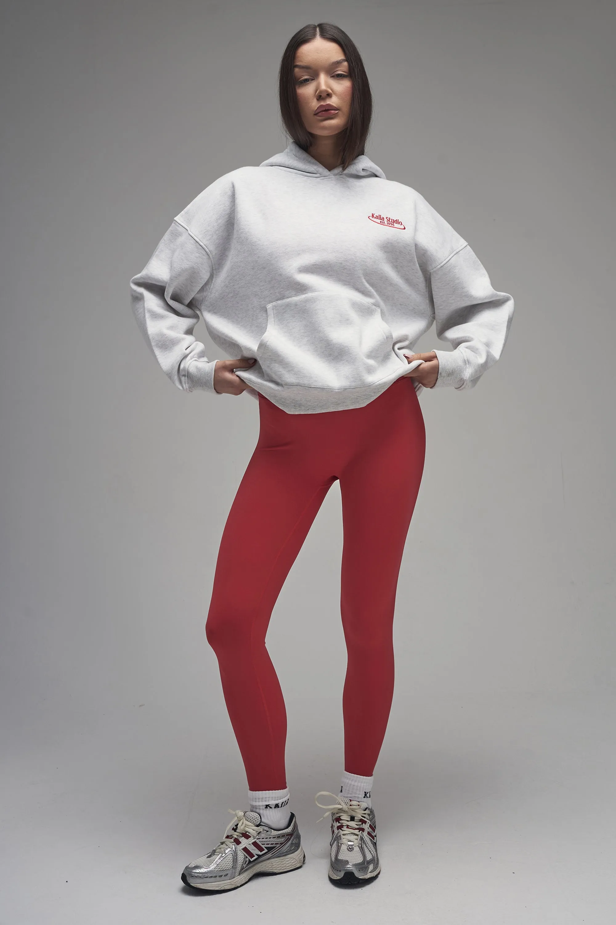 Kaiia Running Club Logo Oversized Hoodie Light Grey Marl & Red sold by Kaiia the label product image thumbnail 4