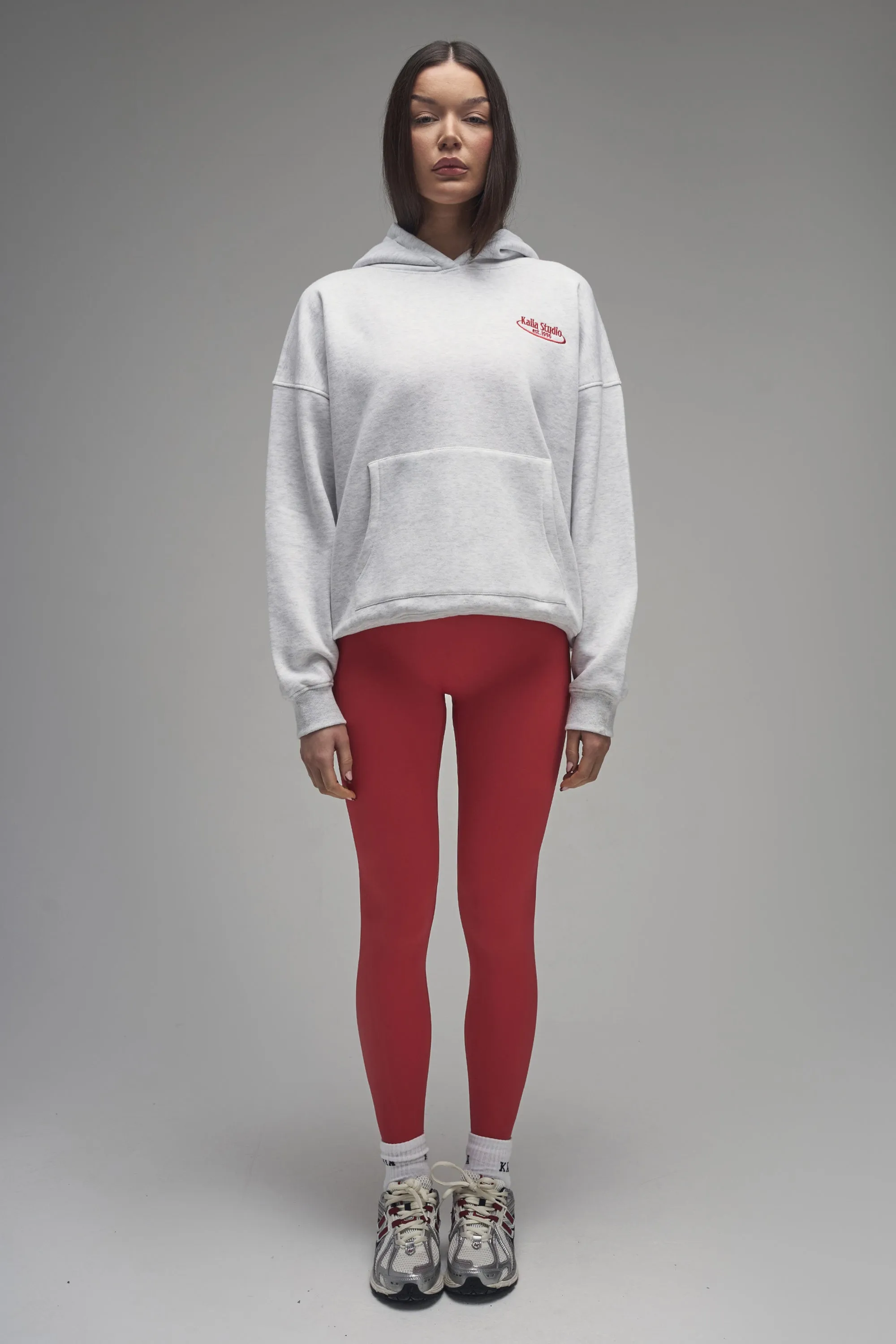 Kaiia Running Club Logo Oversized Hoodie Light Grey Marl & Red sold by Kaiia the label product image thumbnail 3