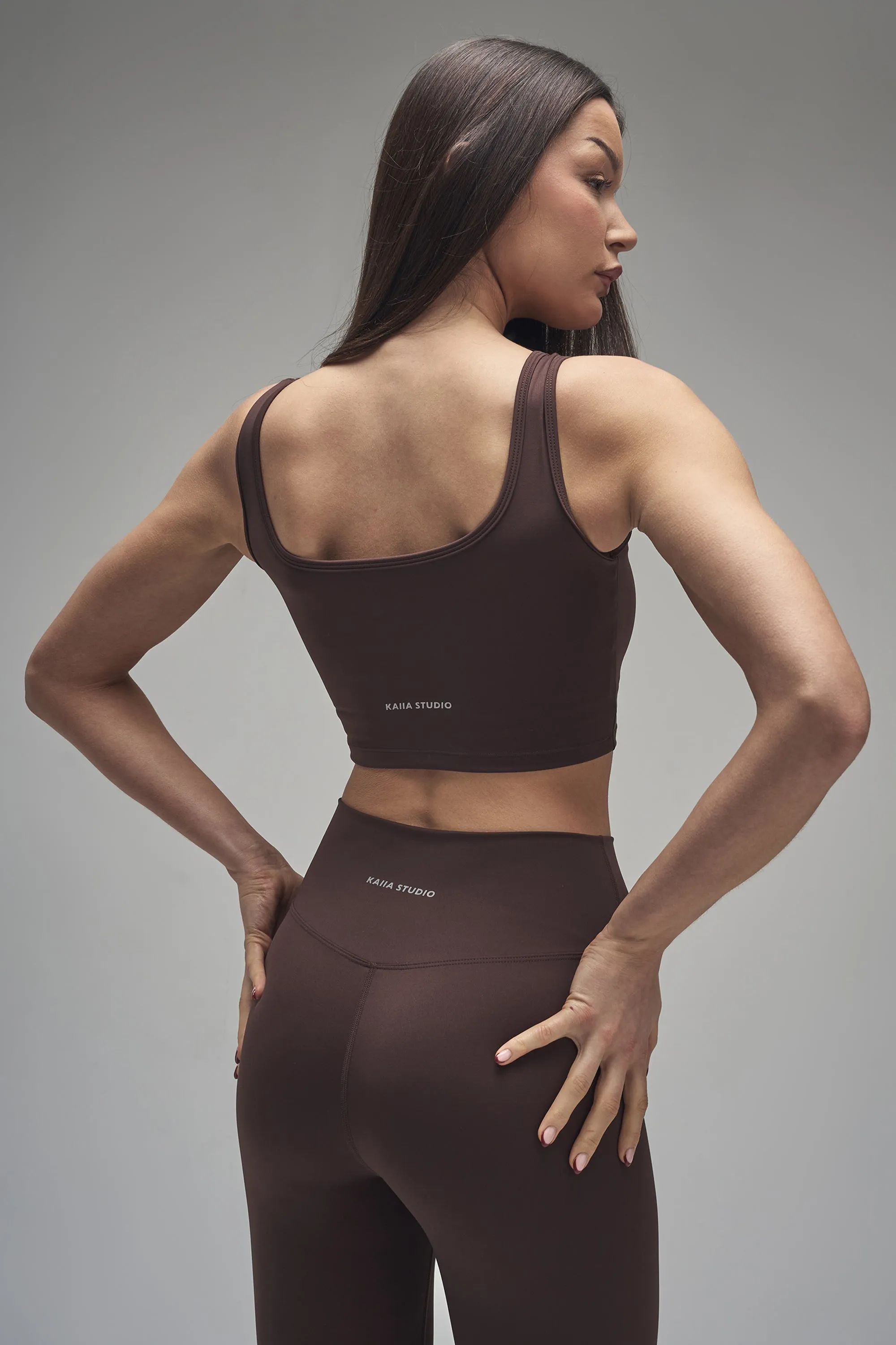 Kaiia Sculpt Square Neck Crop Top Bitter Chocolate sold by Kaiia the label product image thumbnail 2