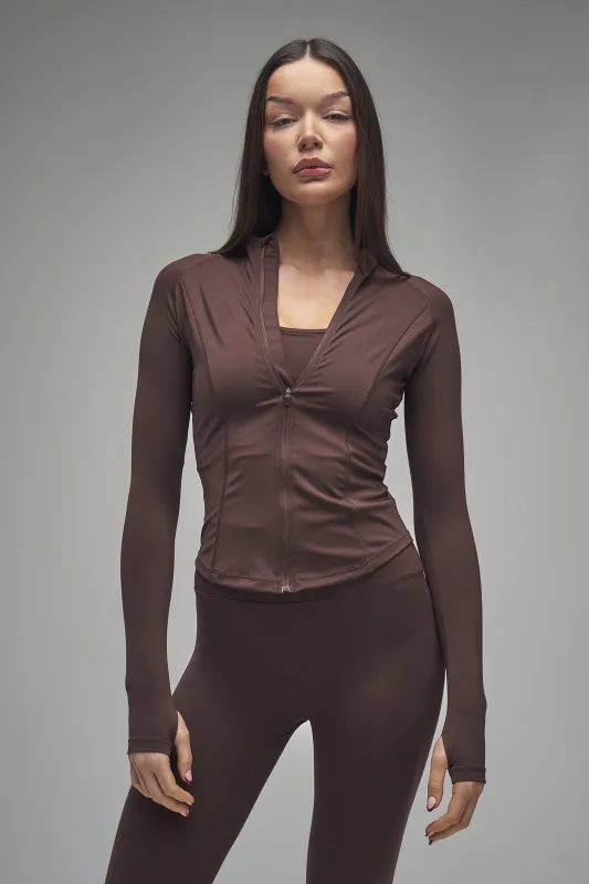 Kaiia Sculpt Long Sleeve Zip Through Fitted Jacket Brown made by Kaiia the label