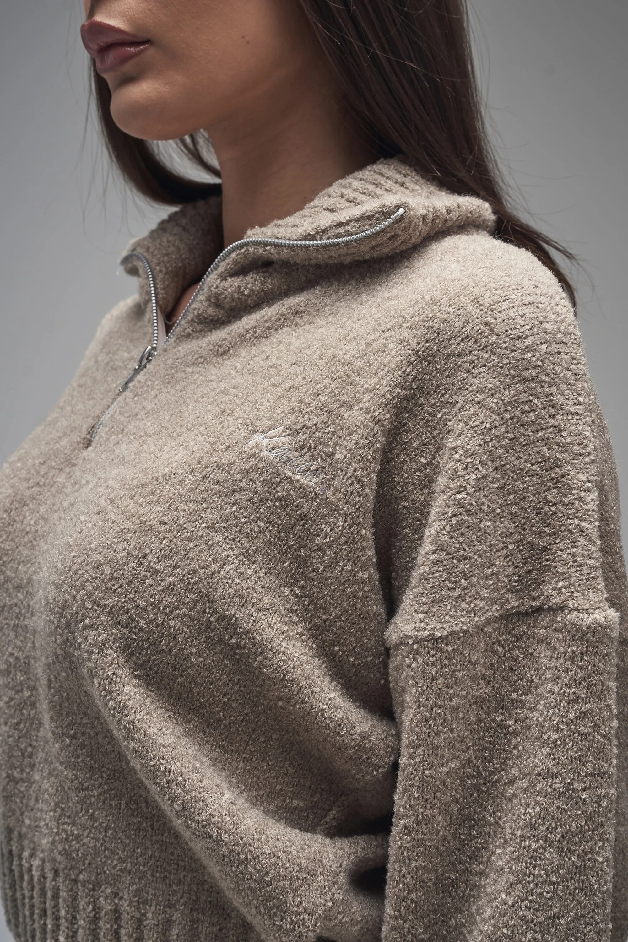 Kaiia Knit Fold Over Collar Quarter Zip Sweater Taupe sold by Kaiia the label product image thumbnail 2
