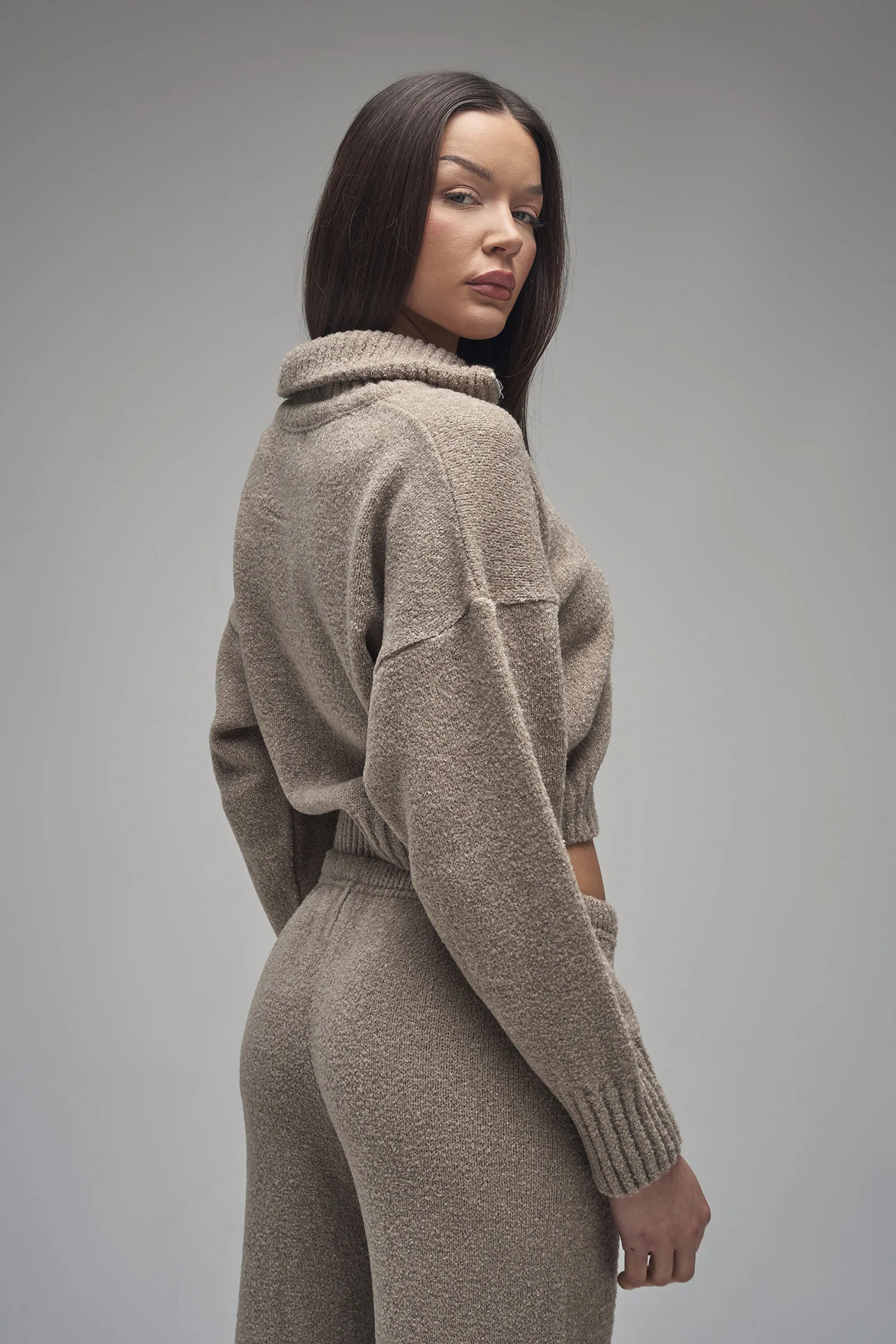 Kaiia Knit Fold Over Collar Quarter Zip Sweater Taupe sold by Kaiia the label product image thumbnail 3