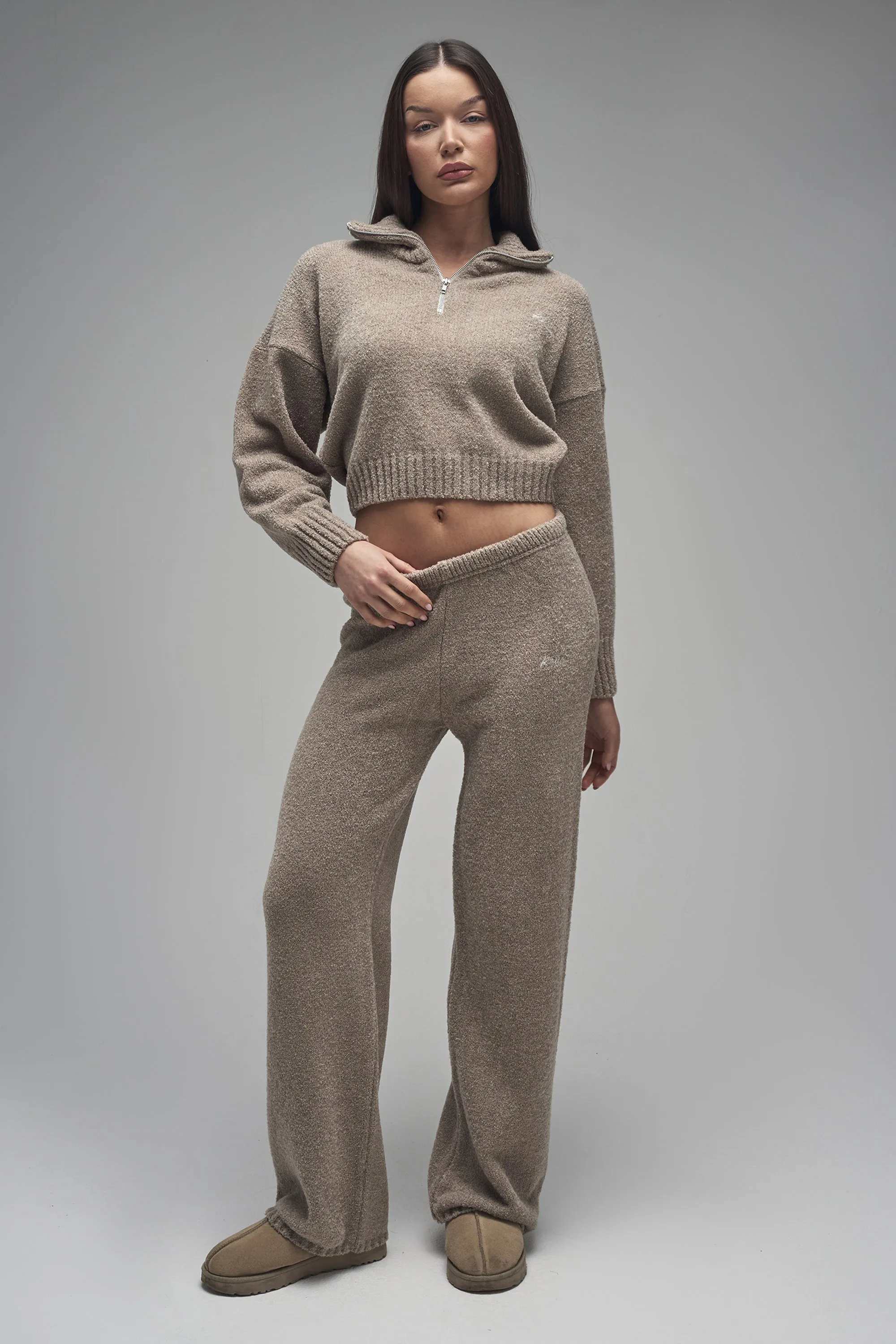 Kaiia Knit Fold Over Collar Quarter Zip Sweater Taupe sold by Kaiia the label product image thumbnail 4