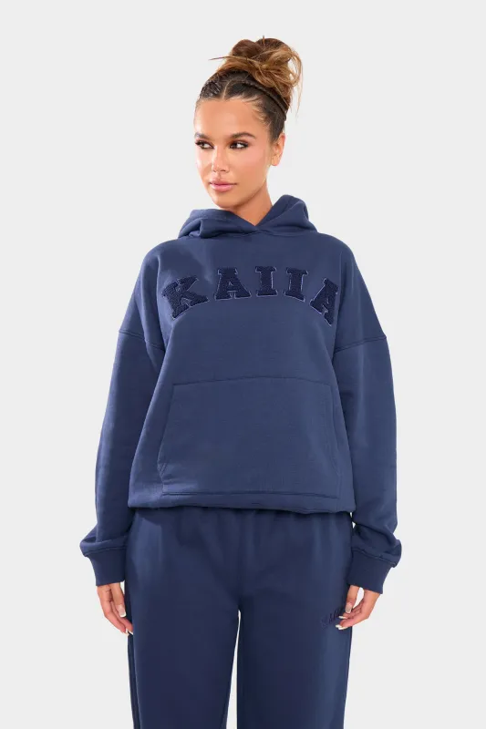 Kaiia Borg Slogan Oversized Hoodie Deep Blue made by Kaiia the label