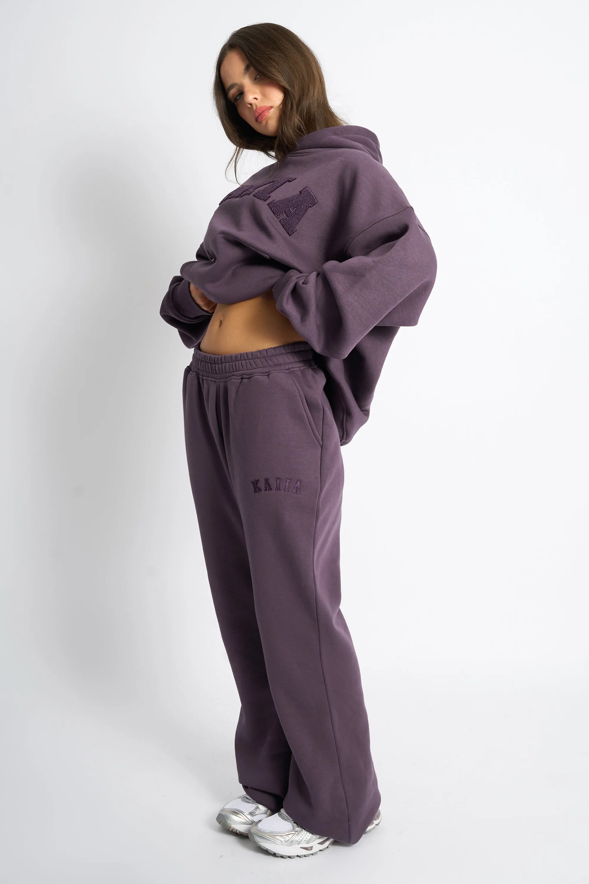 Kaiia Logo Wide Leg Joggers Deep Purple sold by Kaiia the label product image thumbnail 2