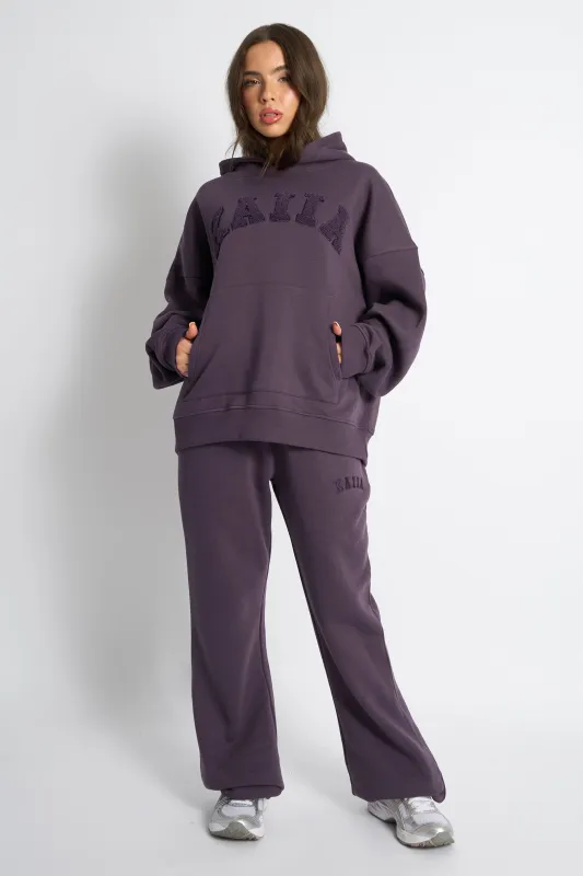 Kaiia Logo Wide Leg Joggers Deep Purple made by Kaiia the label