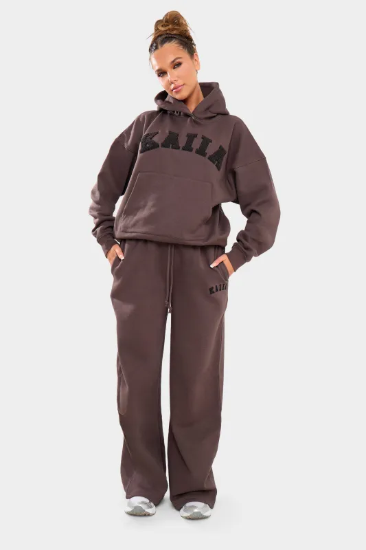 Kaiia Logo Wide Leg Joggers Chocolate made by Kaiia the label
