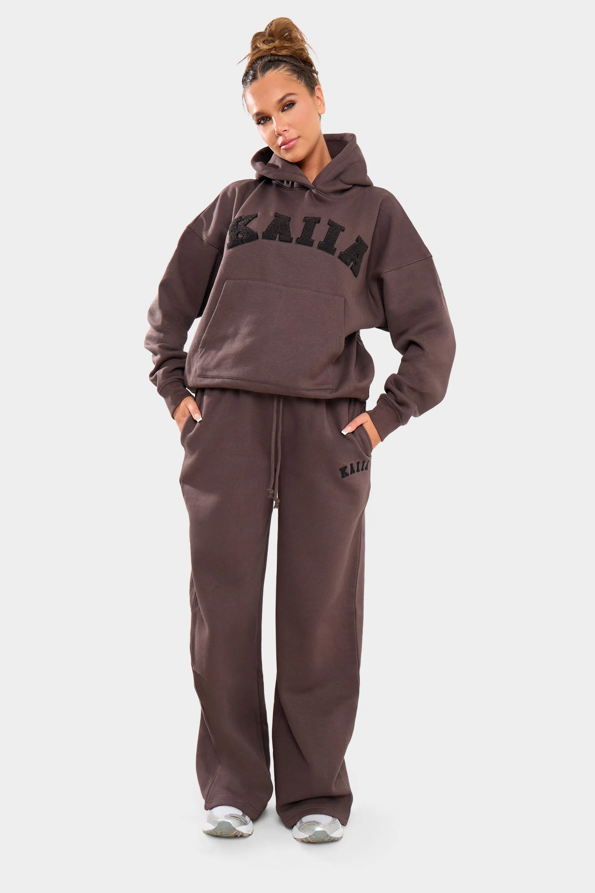 Kaiia Logo Wide Leg Joggers Chocolate sold by Kaiia the label
