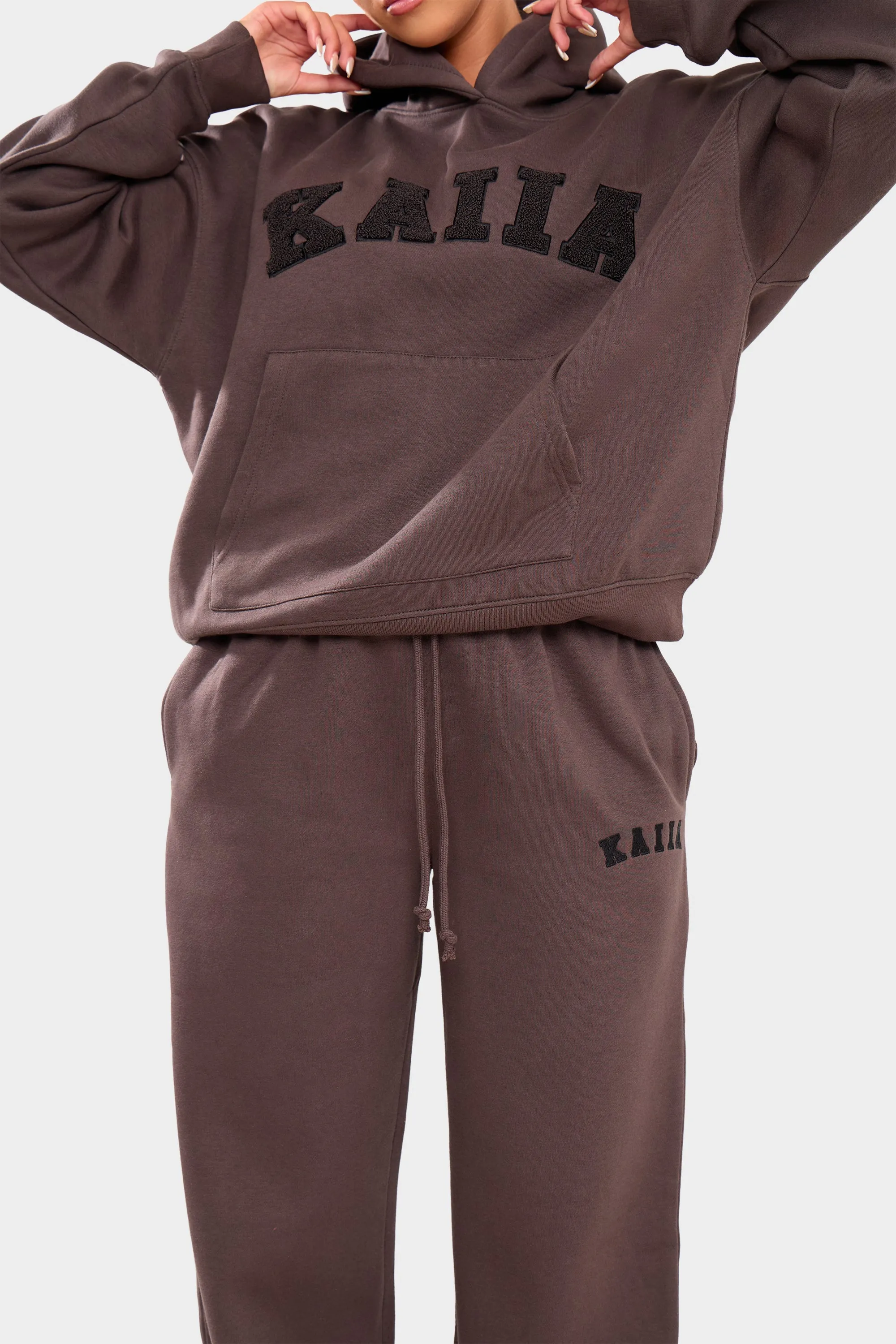 Kaiia Logo Wide Leg Joggers Chocolate sold by Kaiia the label product image thumbnail 2