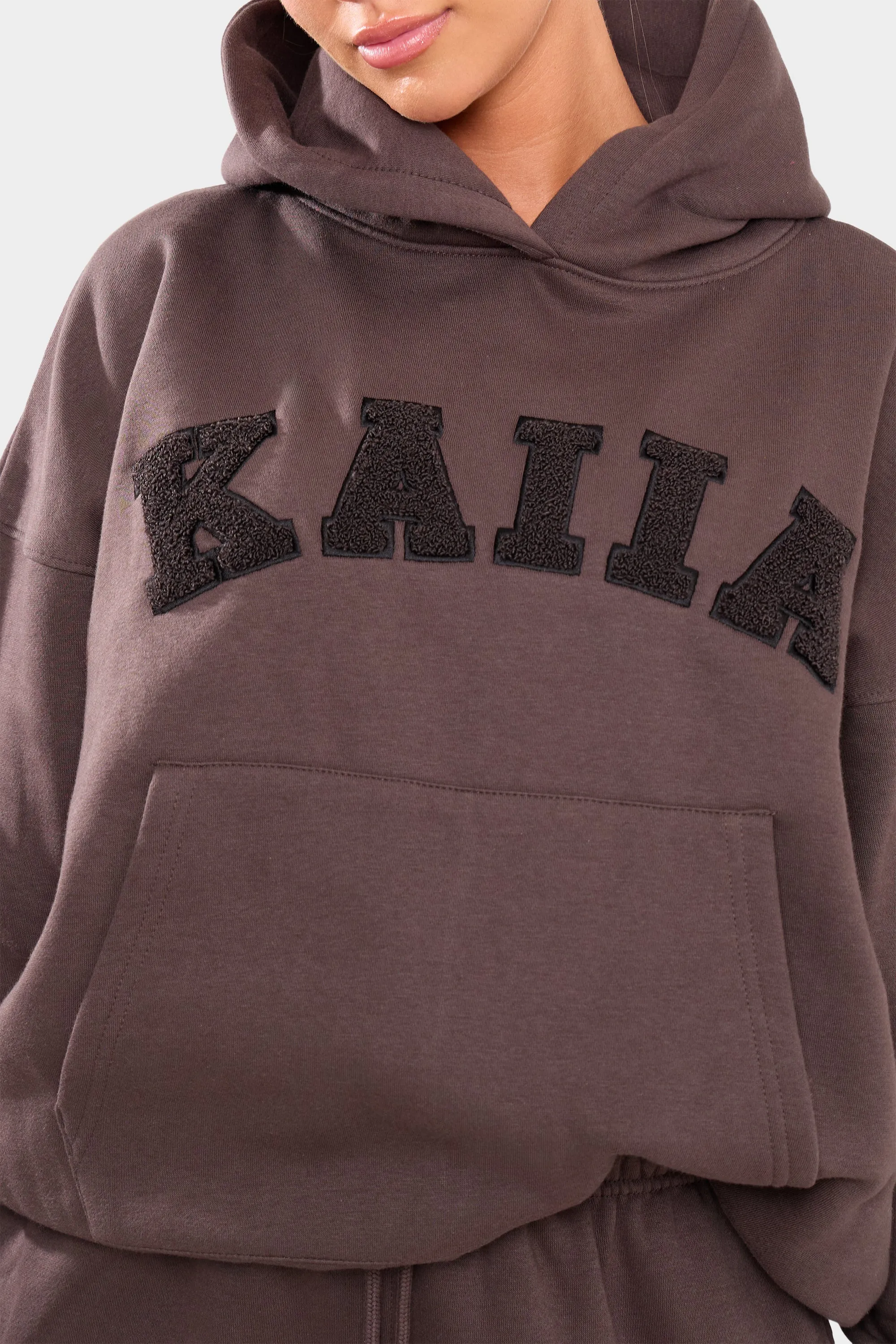 Kaiia Borg Slogan Oversized Hoodie Chocolate sold by Kaiia the label product image thumbnail 2