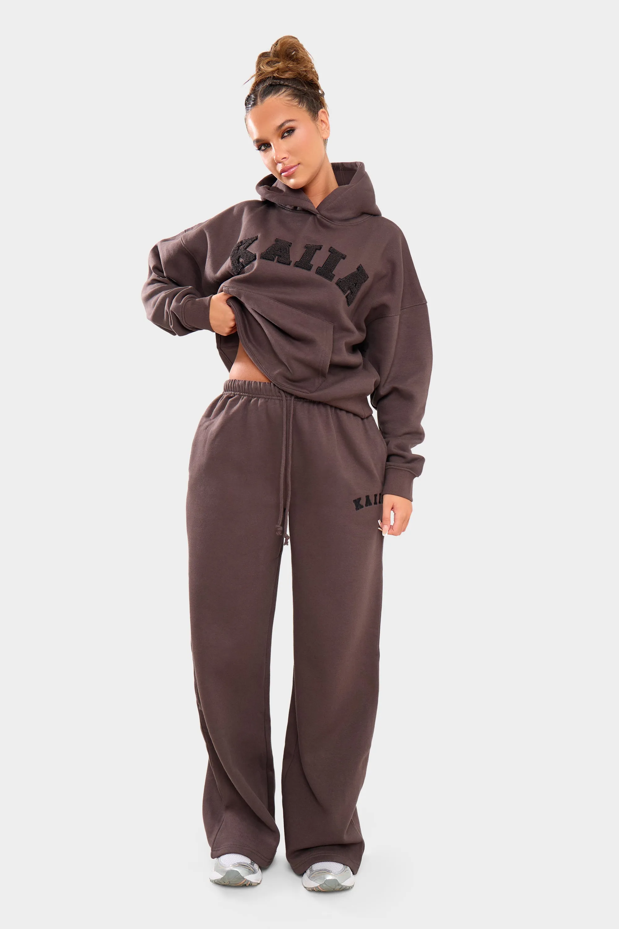 Kaiia Borg Slogan Oversized Hoodie Chocolate sold by Kaiia the label product image thumbnail 3