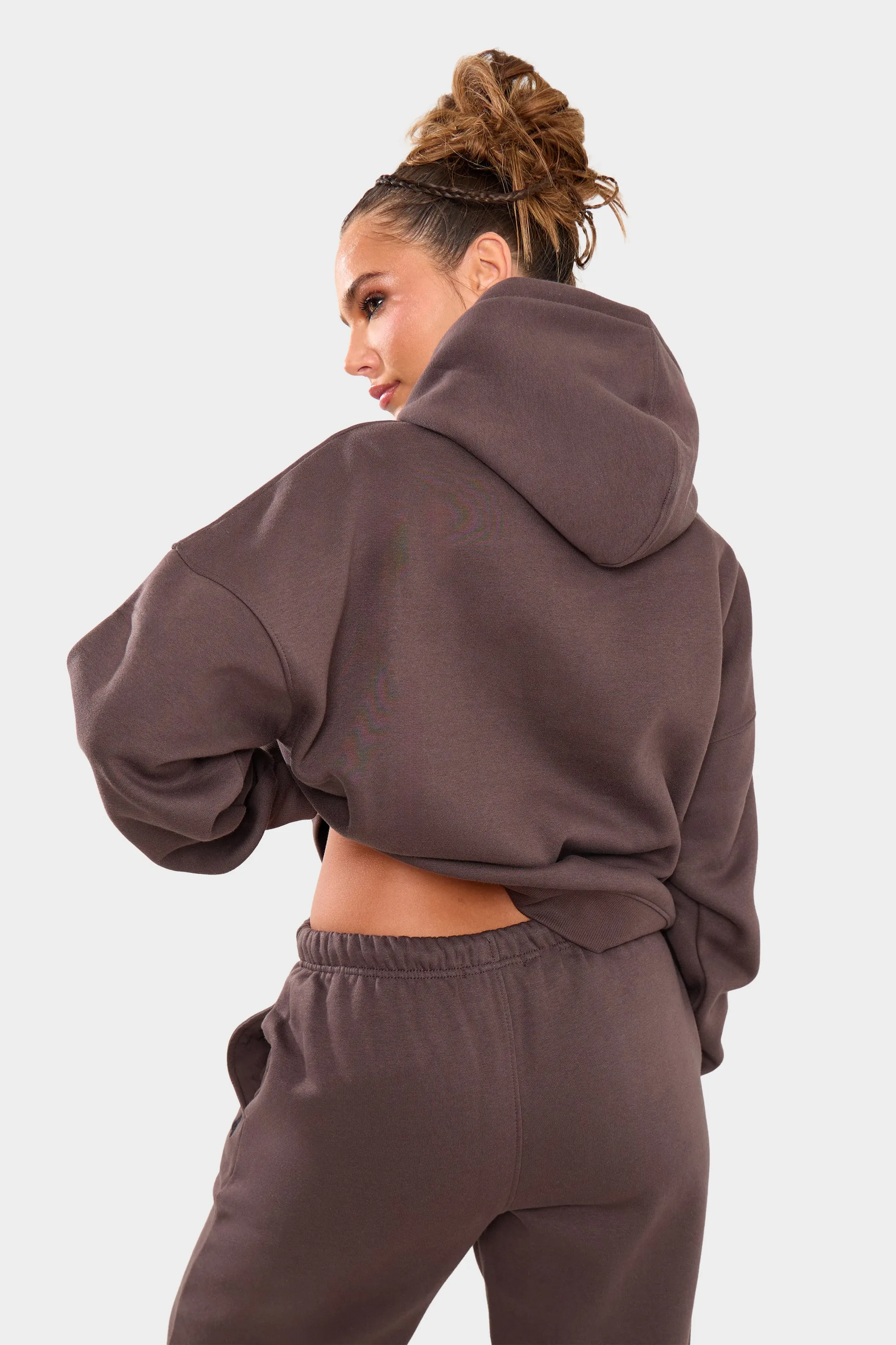 Kaiia Borg Slogan Oversized Hoodie Chocolate sold by Kaiia the label product image thumbnail 4