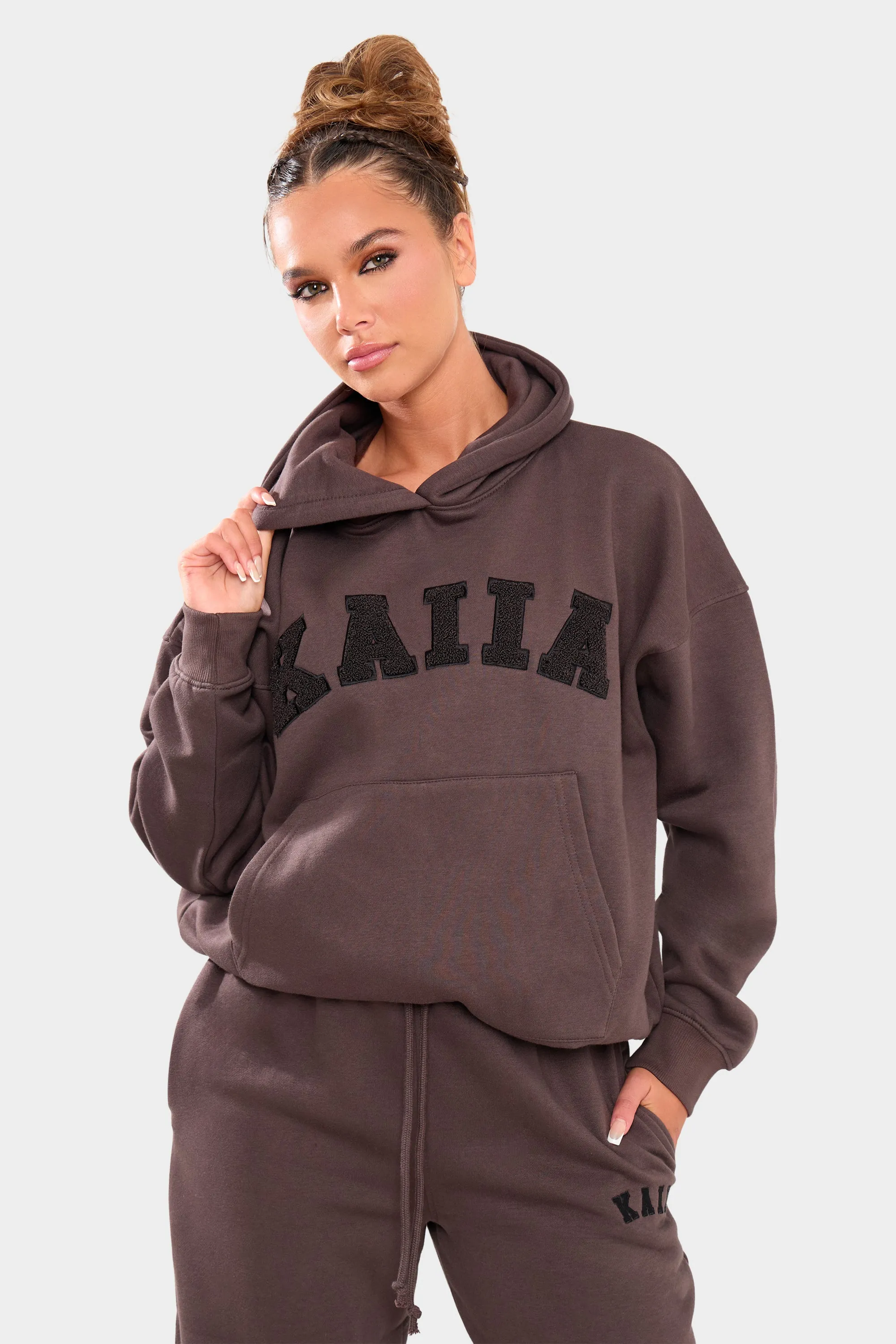 Kaiia Borg Slogan Oversized Hoodie Chocolate sold by Kaiia the label