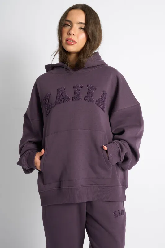 Kaiia Borg Slogan Oversized Hoodie Deep Purple sold by Kaiia the label