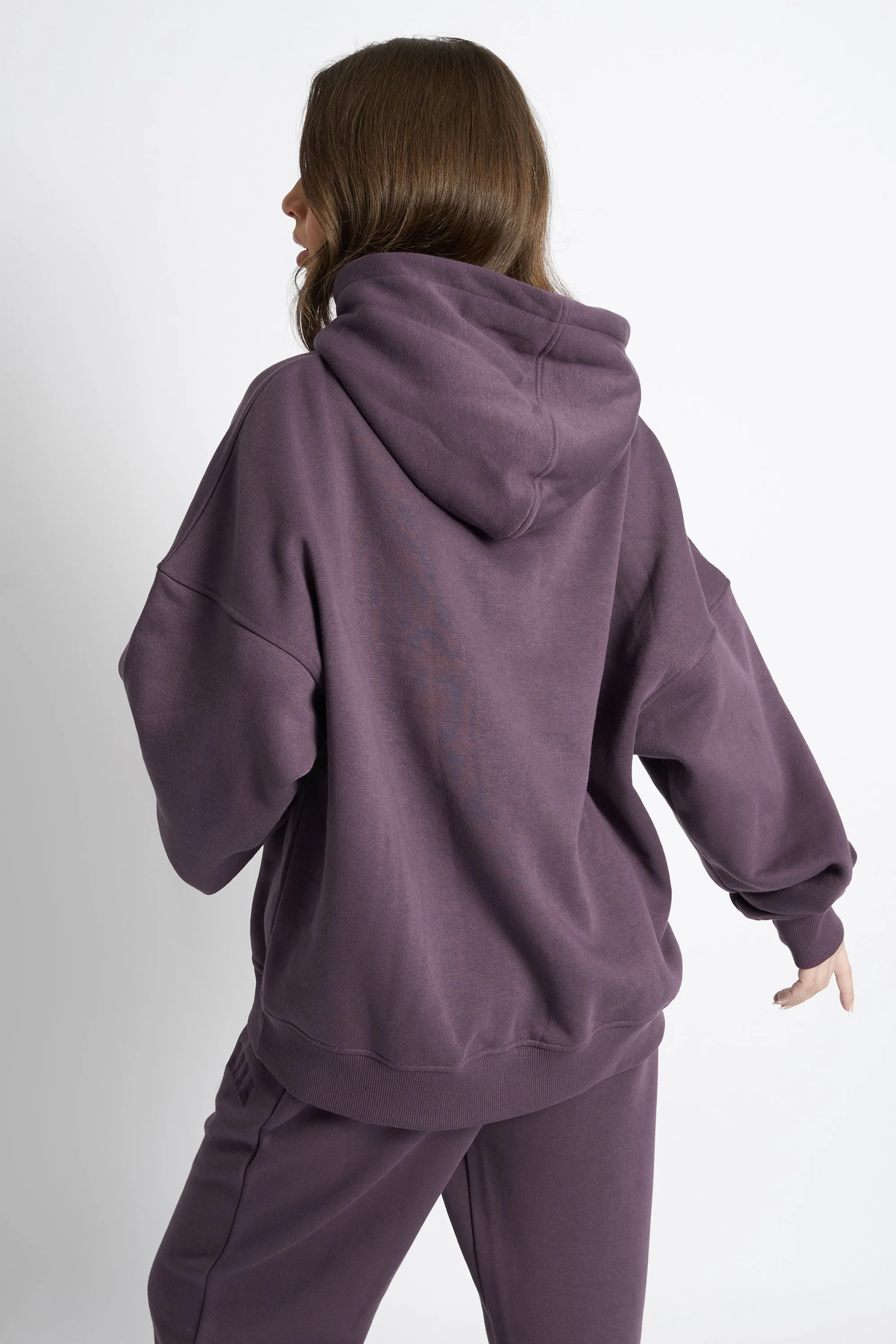 Kaiia Borg Slogan Oversized Hoodie Deep Purple sold by Kaiia the label product image thumbnail 2