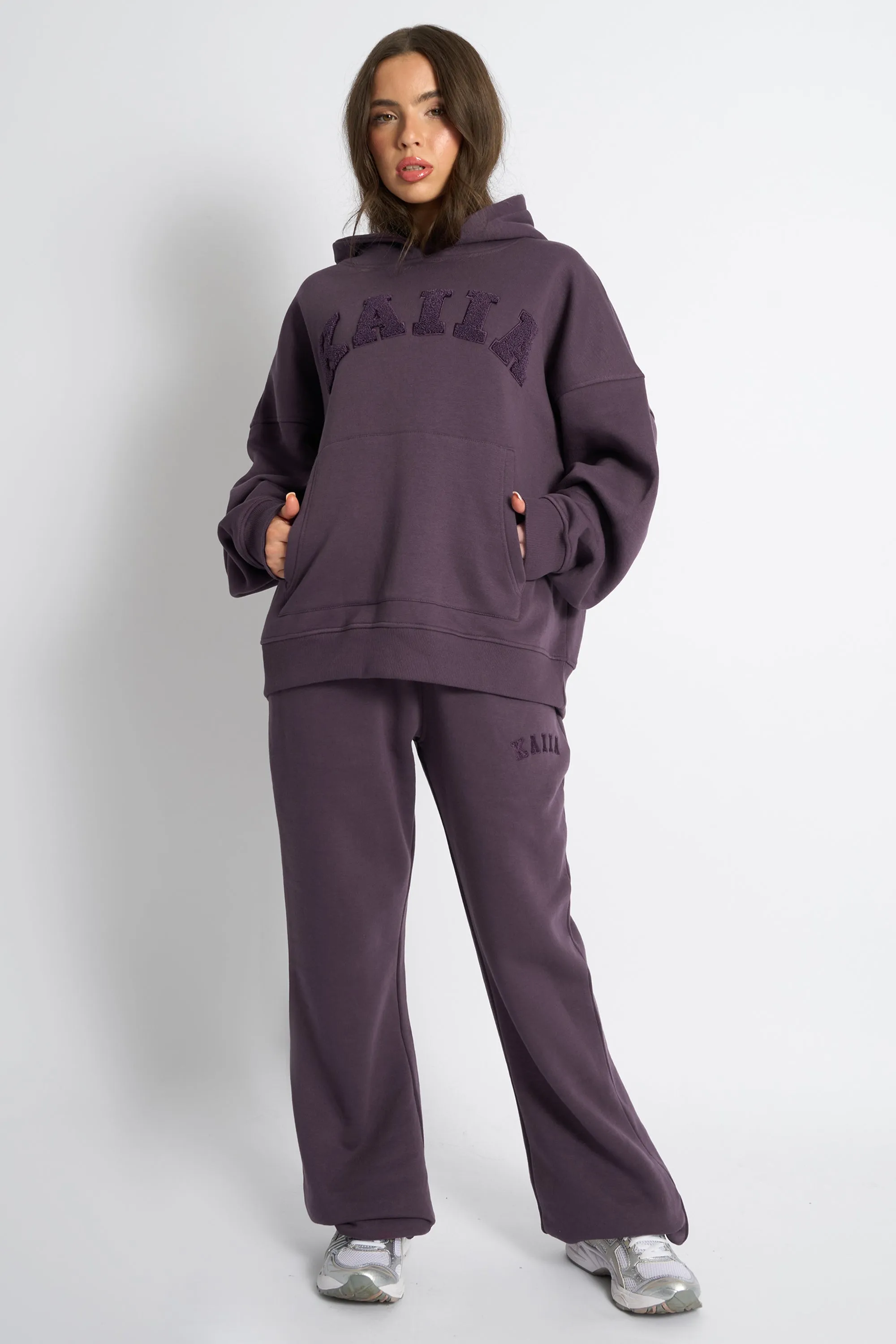 Kaiia Borg Slogan Oversized Hoodie Deep Purple sold by Kaiia the label product image thumbnail 3