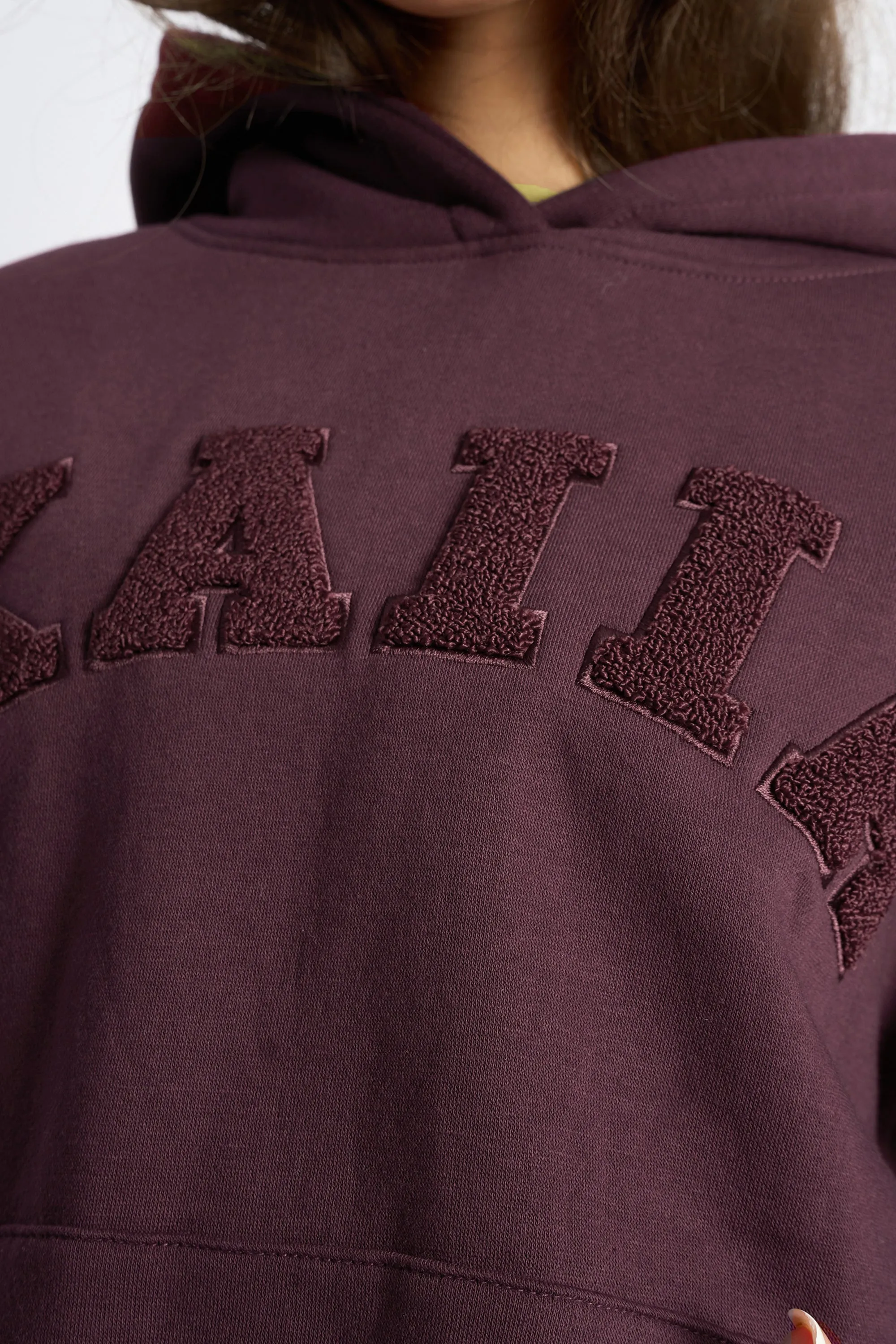 Kaiia Borg Slogan Oversized Hoodie Cherry sold by Kaiia the label product image thumbnail 5