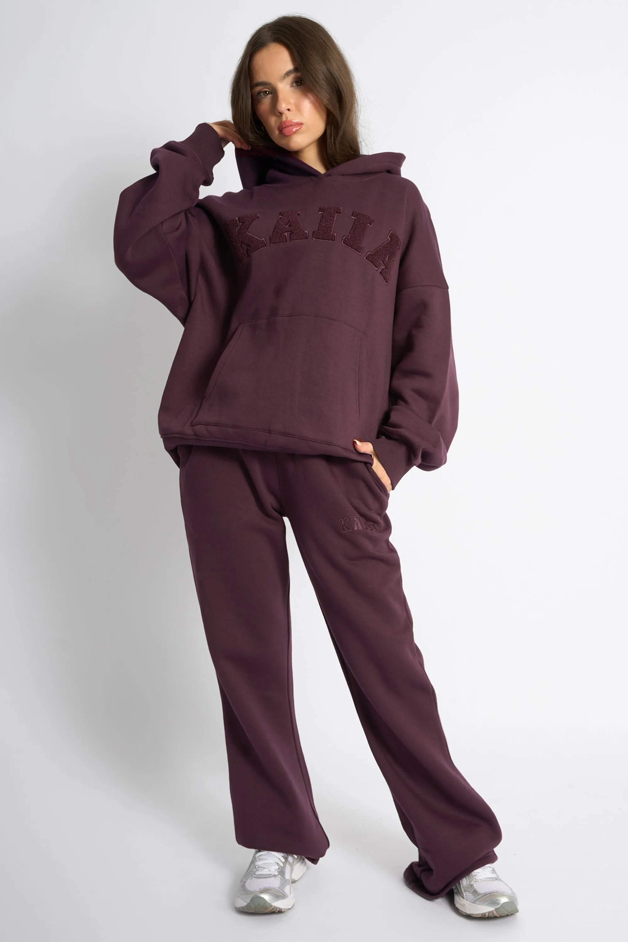 Kaiia Borg Slogan Oversized Hoodie Cherry sold by Kaiia the label product image thumbnail 4