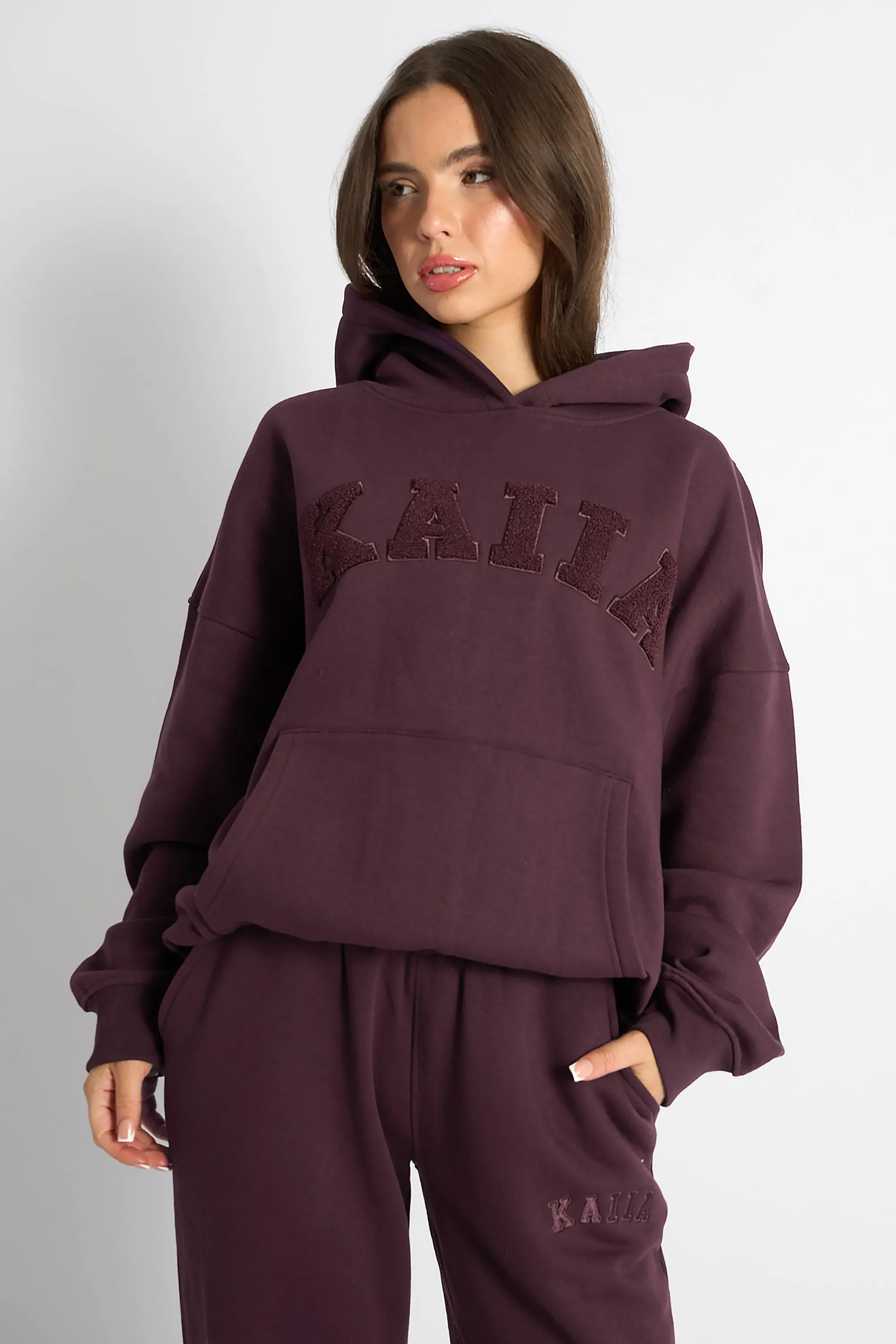 Kaiia Borg Slogan Oversized Hoodie Cherry sold by Kaiia the label product image thumbnail 2