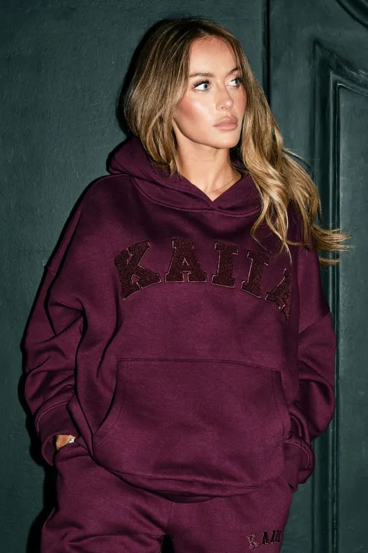 Kaiia Borg Slogan Oversized Hoodie Cherry sold by Kaiia the label