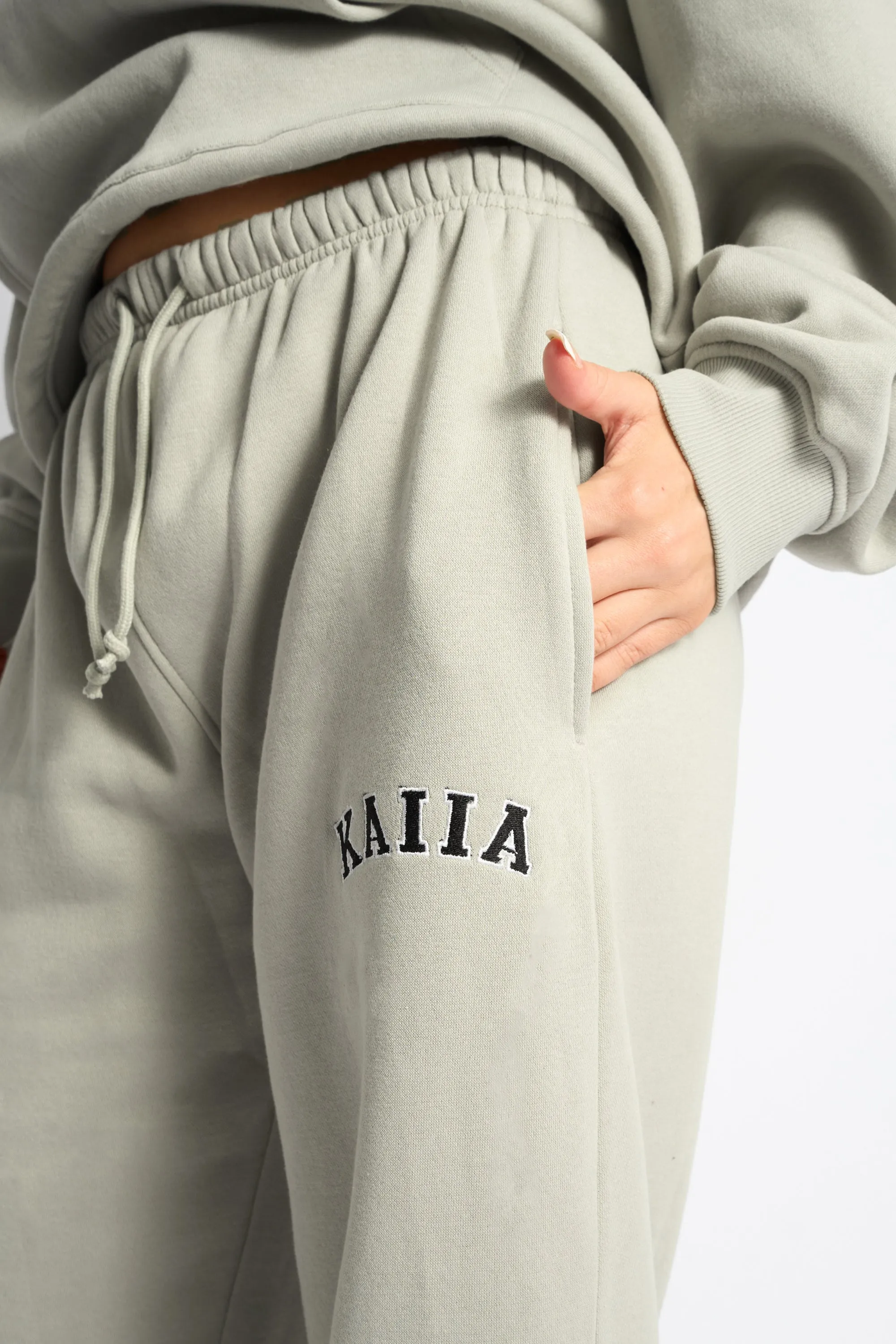 Kaiia Logo Wide Leg Joggers Pebble sold by Kaiia the label product image thumbnail 4
