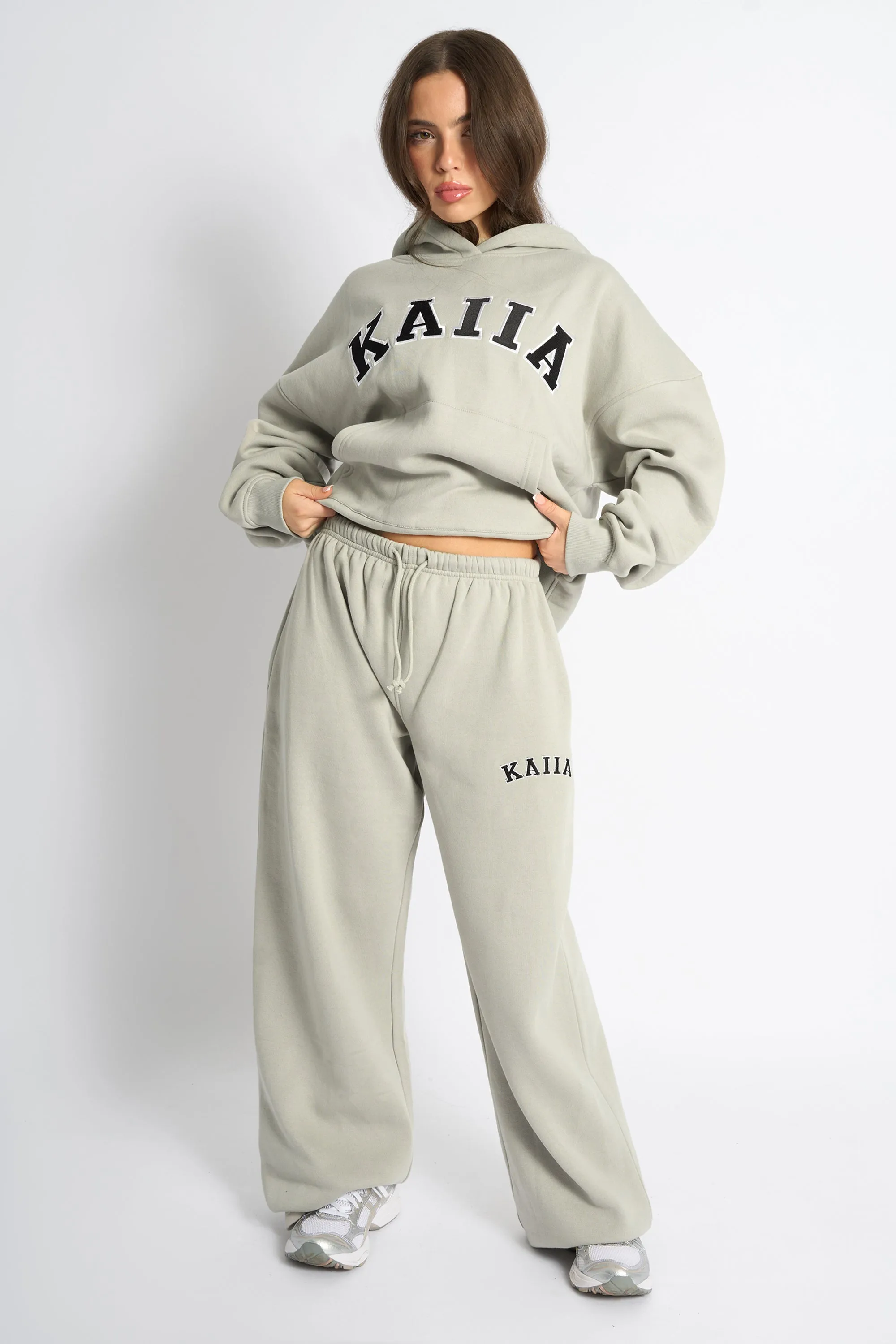Kaiia Logo Wide Leg Joggers Pebble sold by Kaiia the label
