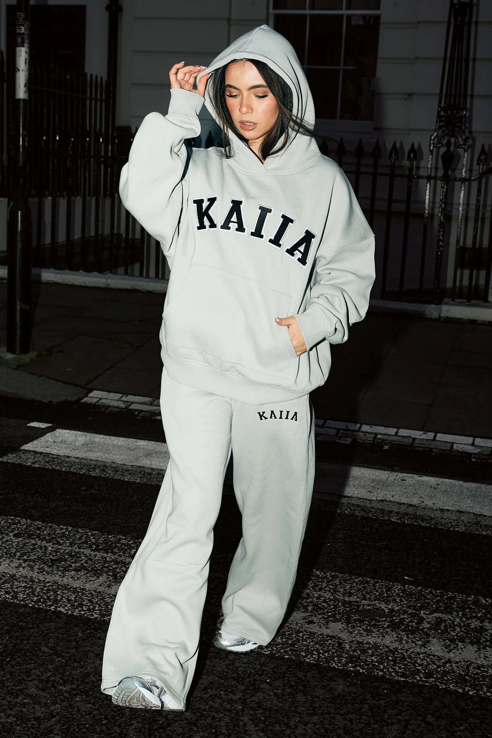 Kaiia Logo Wide Leg Joggers Pebble sold by Kaiia the label product image thumbnail 5