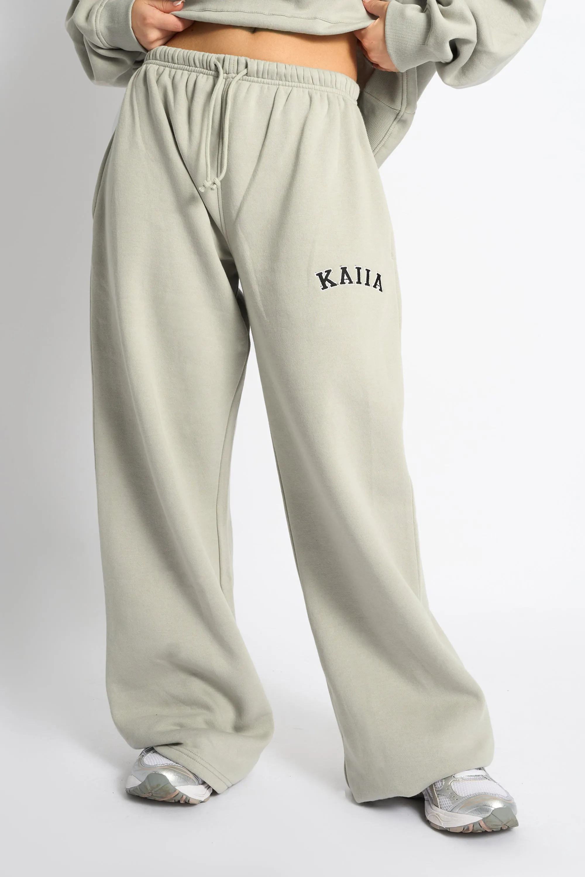 Kaiia Logo Wide Leg Joggers Pebble sold by Kaiia the label product image thumbnail 3