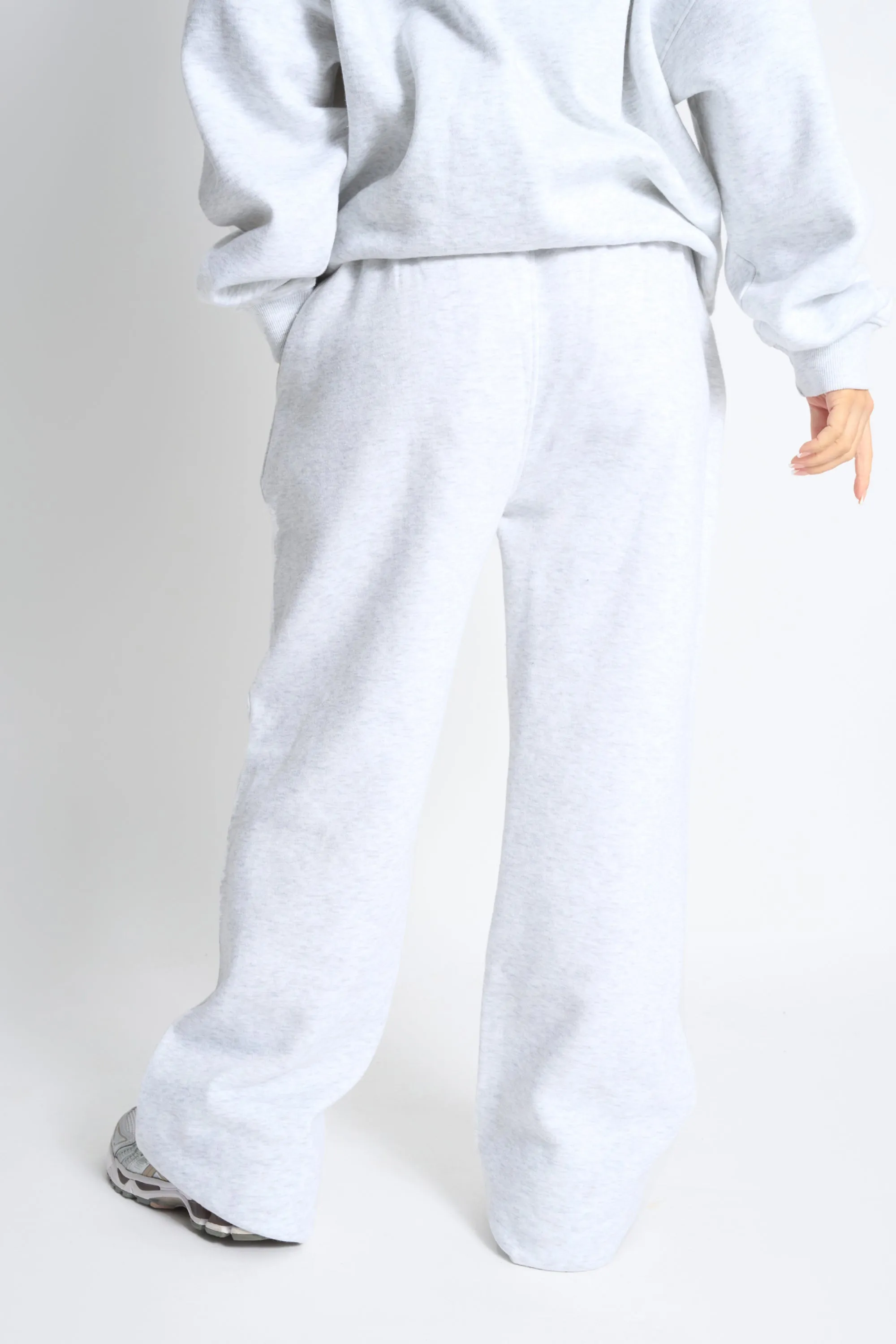 Kaiia Bow Embroidered Ribbed Waistband Wide Leg Joggers Light Grey Marl & Red sold by Kaiia the label product image thumbnail 3