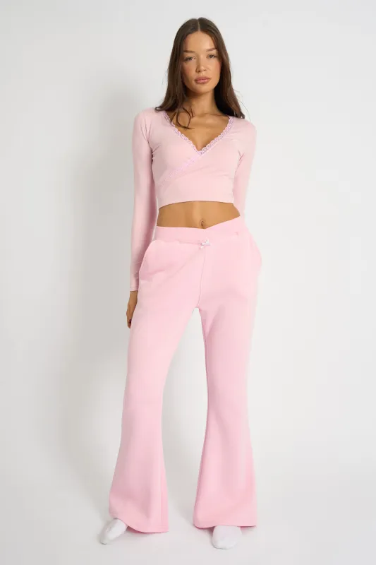 Kaiia Bow Detail Wide Leg Joggers Pink made by Kaiia the label