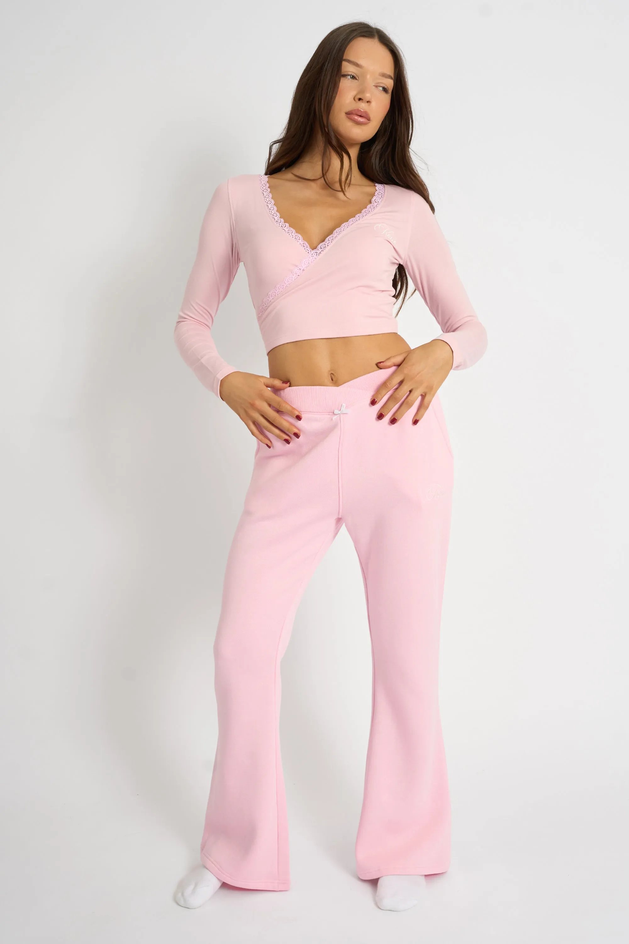 Kaiia Lace Trim Wrap Long Sleeve Top Pink sold by Kaiia the label product image thumbnail 2