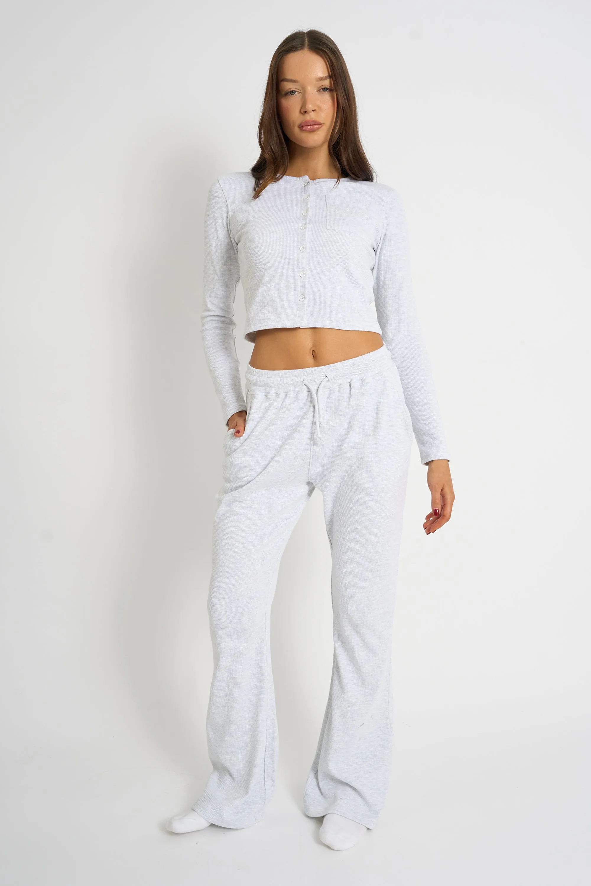Kaiia Waffle Wide Leg Joggers Grey Melange sold by Kaiia the label