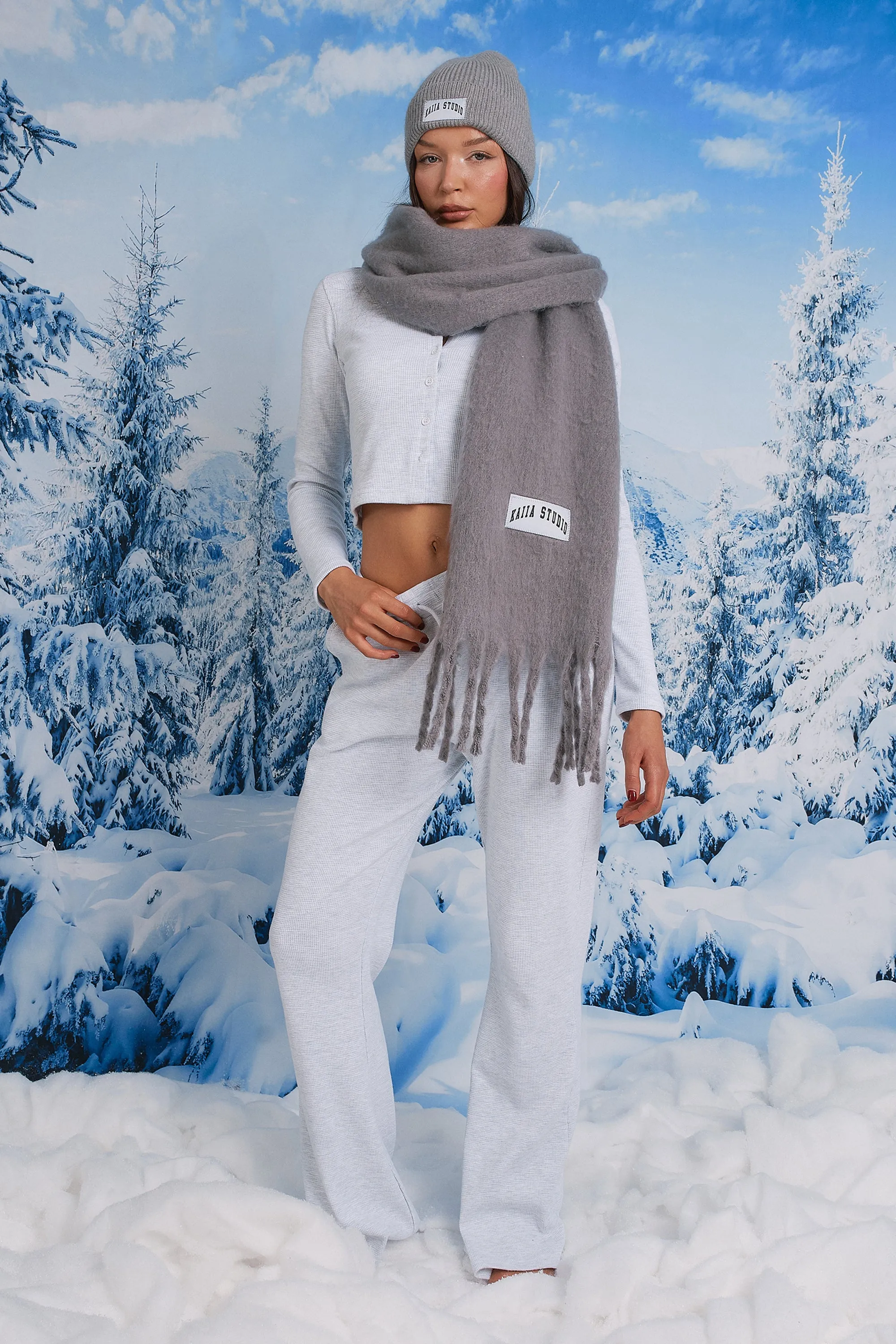 Kaiia Waffle Wide Leg Joggers Grey Melange sold by Kaiia the label product image thumbnail 5