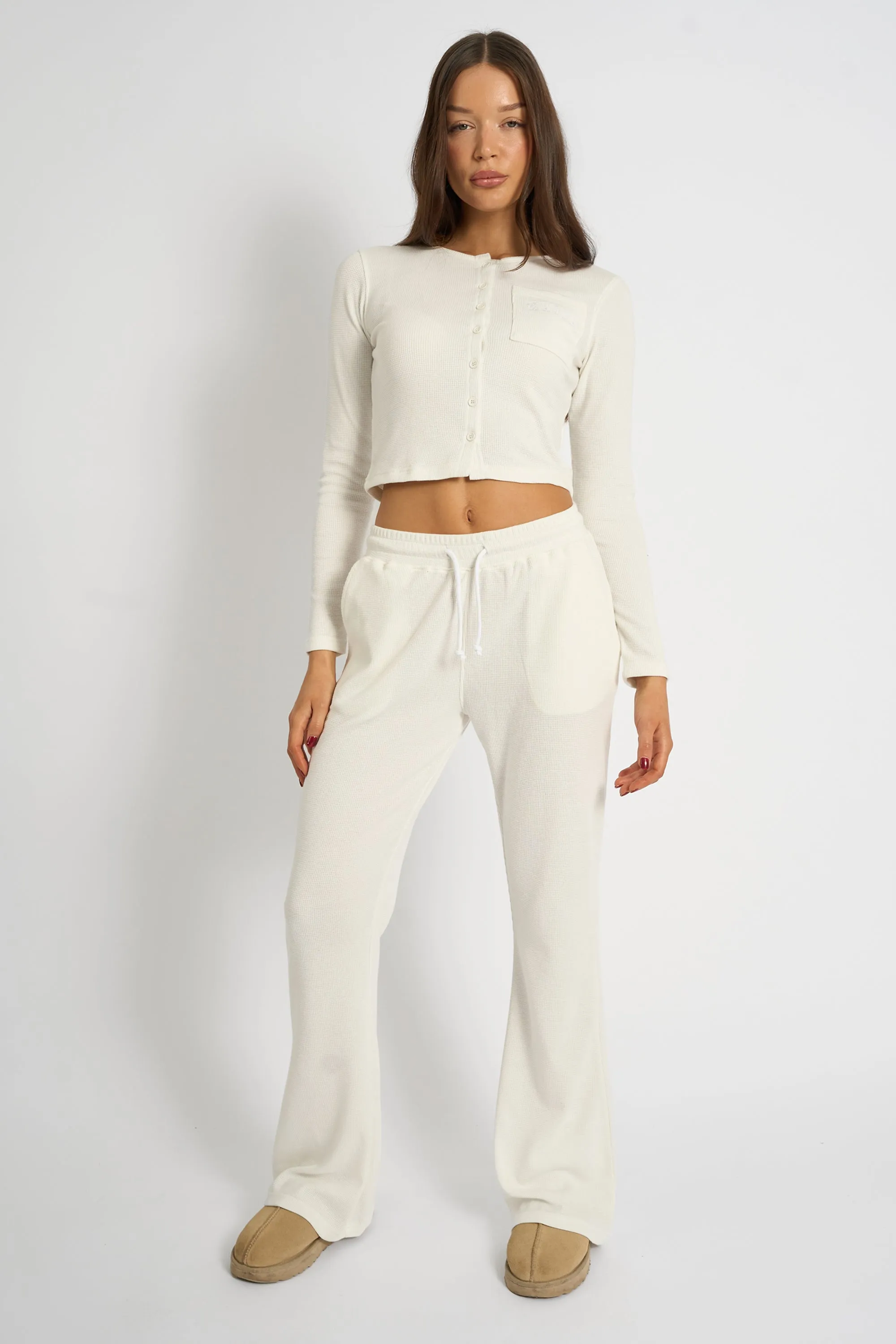 Kaiia Waffle Wide Leg Joggers Cream sold by Kaiia the label product image thumbnail 5