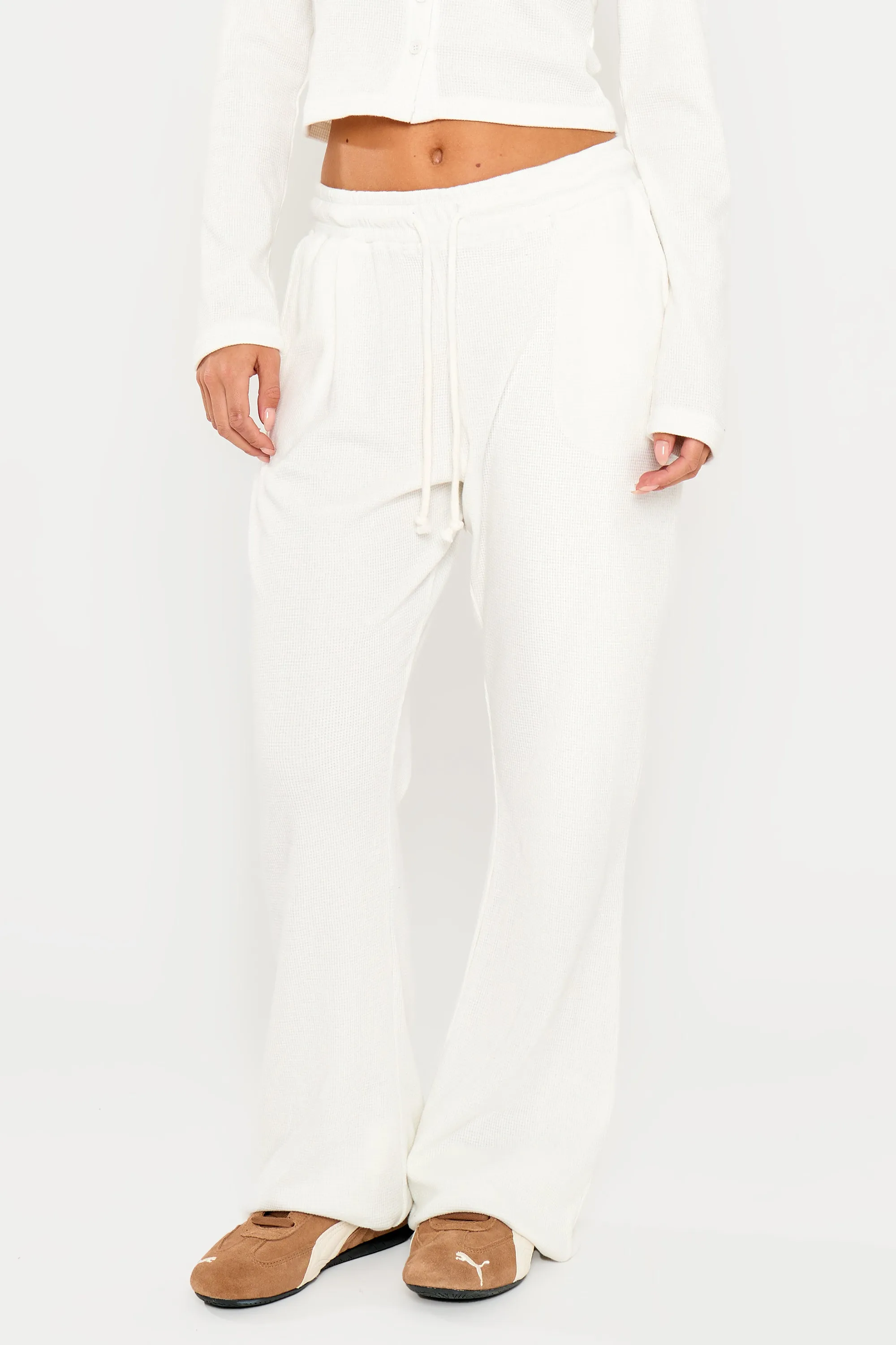 Kaiia Waffle Wide Leg Joggers Cream sold by Kaiia the label product image thumbnail 3