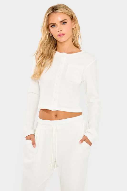 Kaiia Waffle Button Up Long Sleeve Top Cream made by Kaiia the label