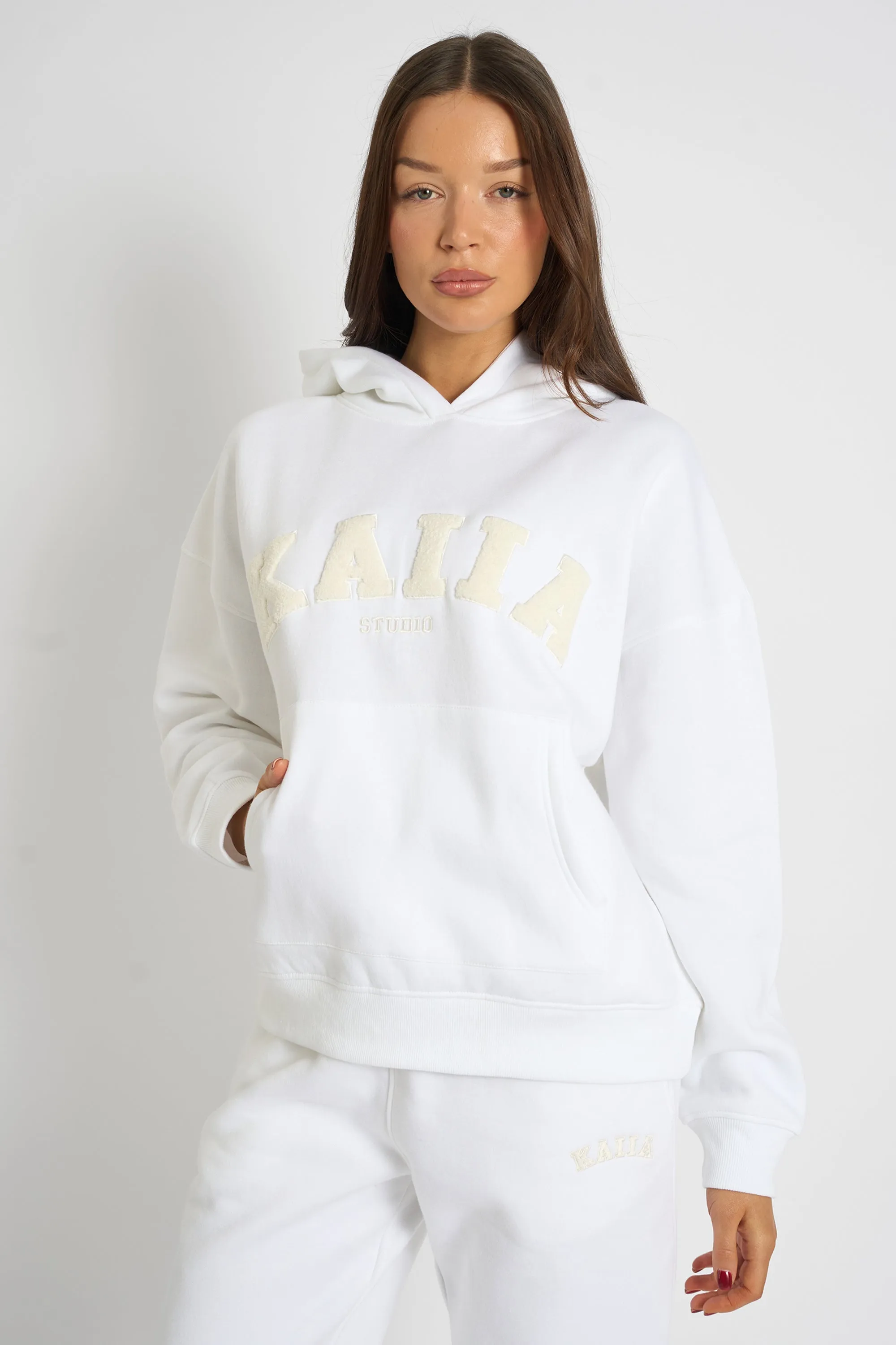 Kaiia Borg Slogan Oversized Hoodie Cream sold by Kaiia the label