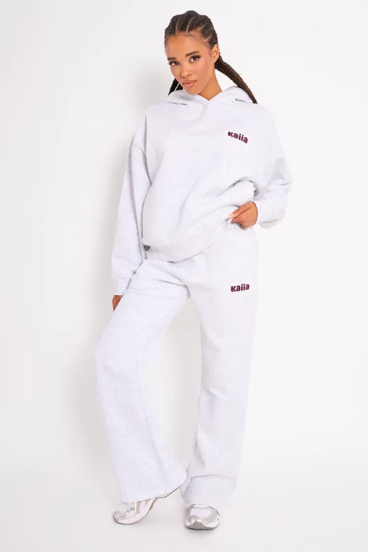 Kaiia Wide Leg Joggers Light Grey Marl & Plum made by Kaiia the label