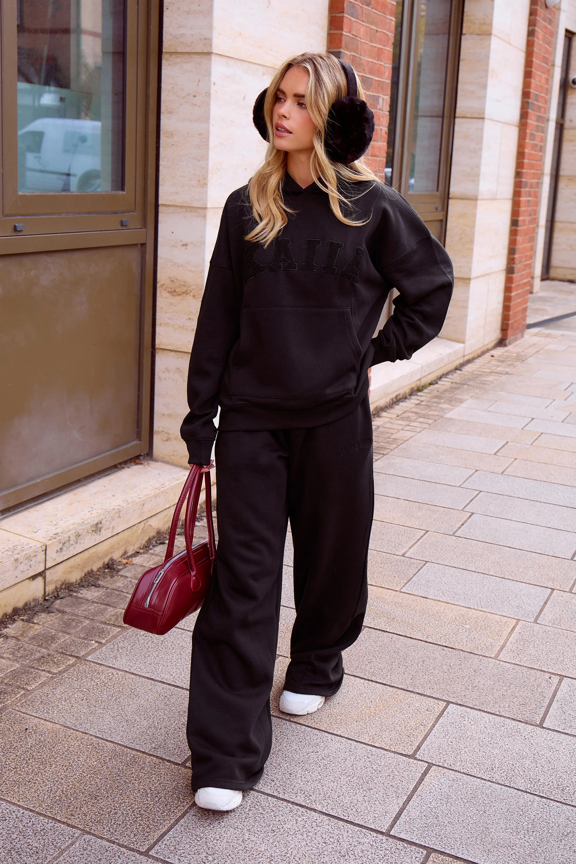 Kaiia Logo Wide Leg Joggers Black On Black sold by Kaiia the label