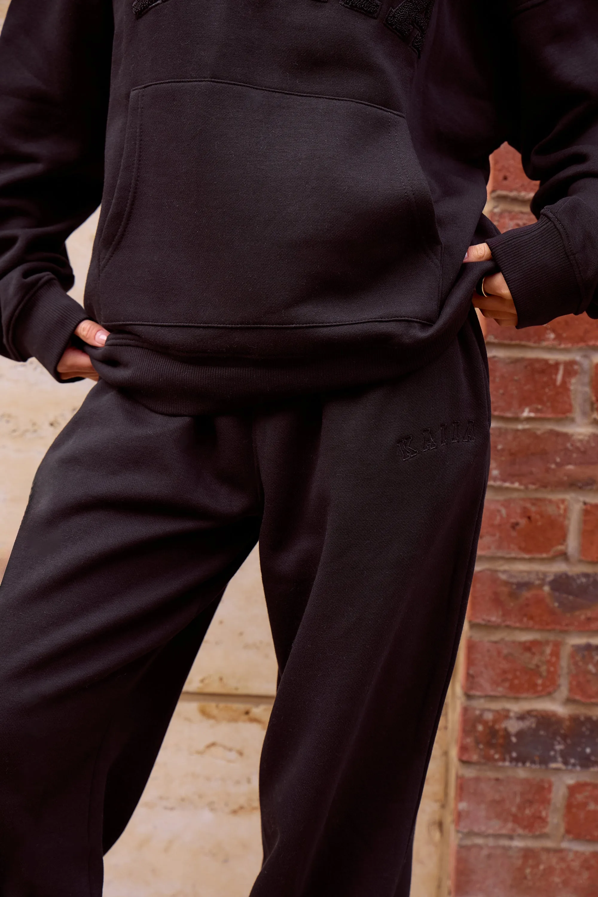 Kaiia Logo Wide Leg Joggers Black On Black sold by Kaiia the label product image thumbnail 3