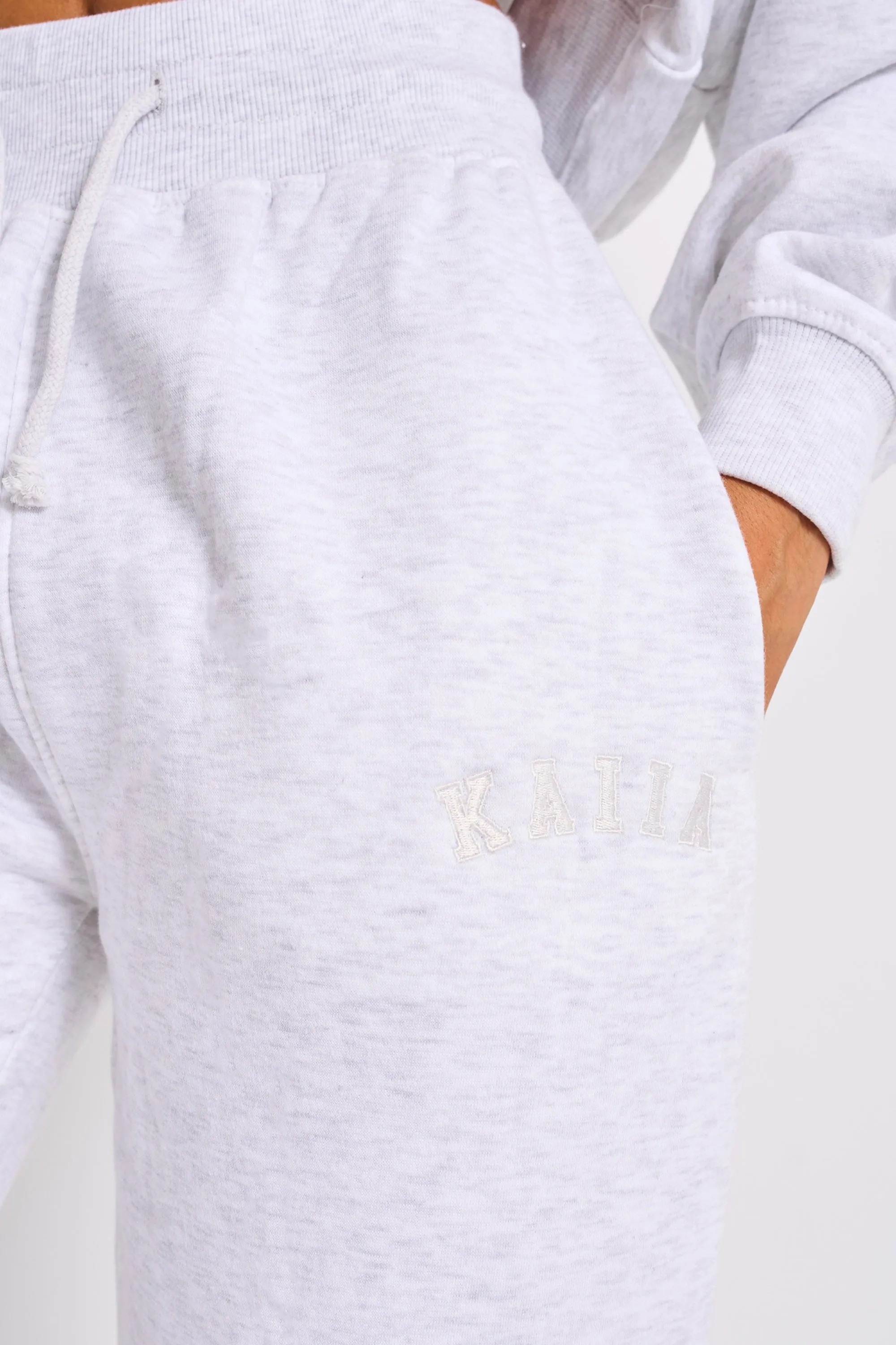 Kaiia Ribbed Waistband Wide Leg Joggers Light Grey Marl sold by Kaiia the label product image thumbnail 4