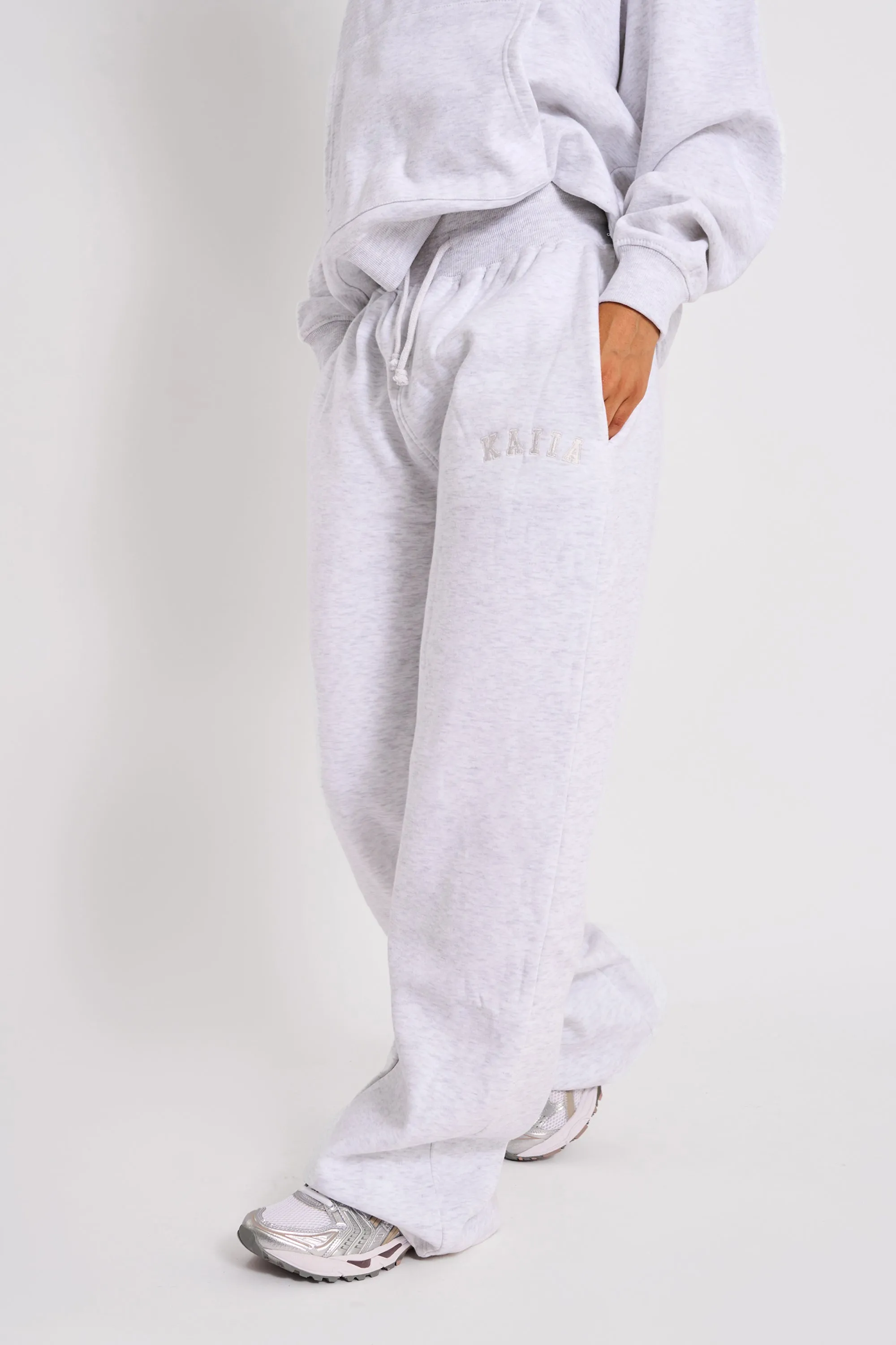 Kaiia Ribbed Waistband Wide Leg Joggers Light Grey Marl sold by Kaiia the label product image thumbnail 2