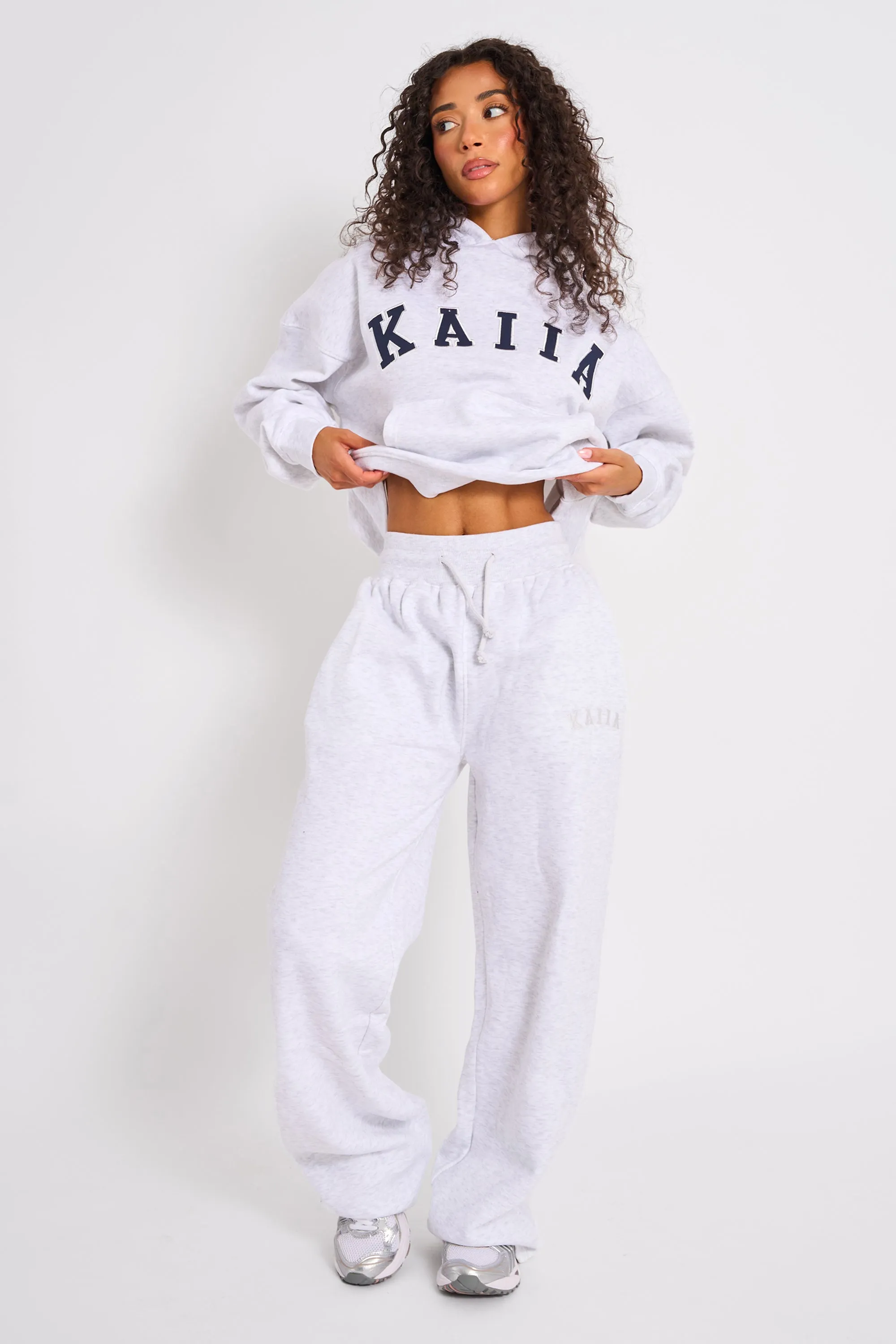 Kaiia Ribbed Waistband Wide Leg Joggers Light Grey Marl sold by Kaiia the label