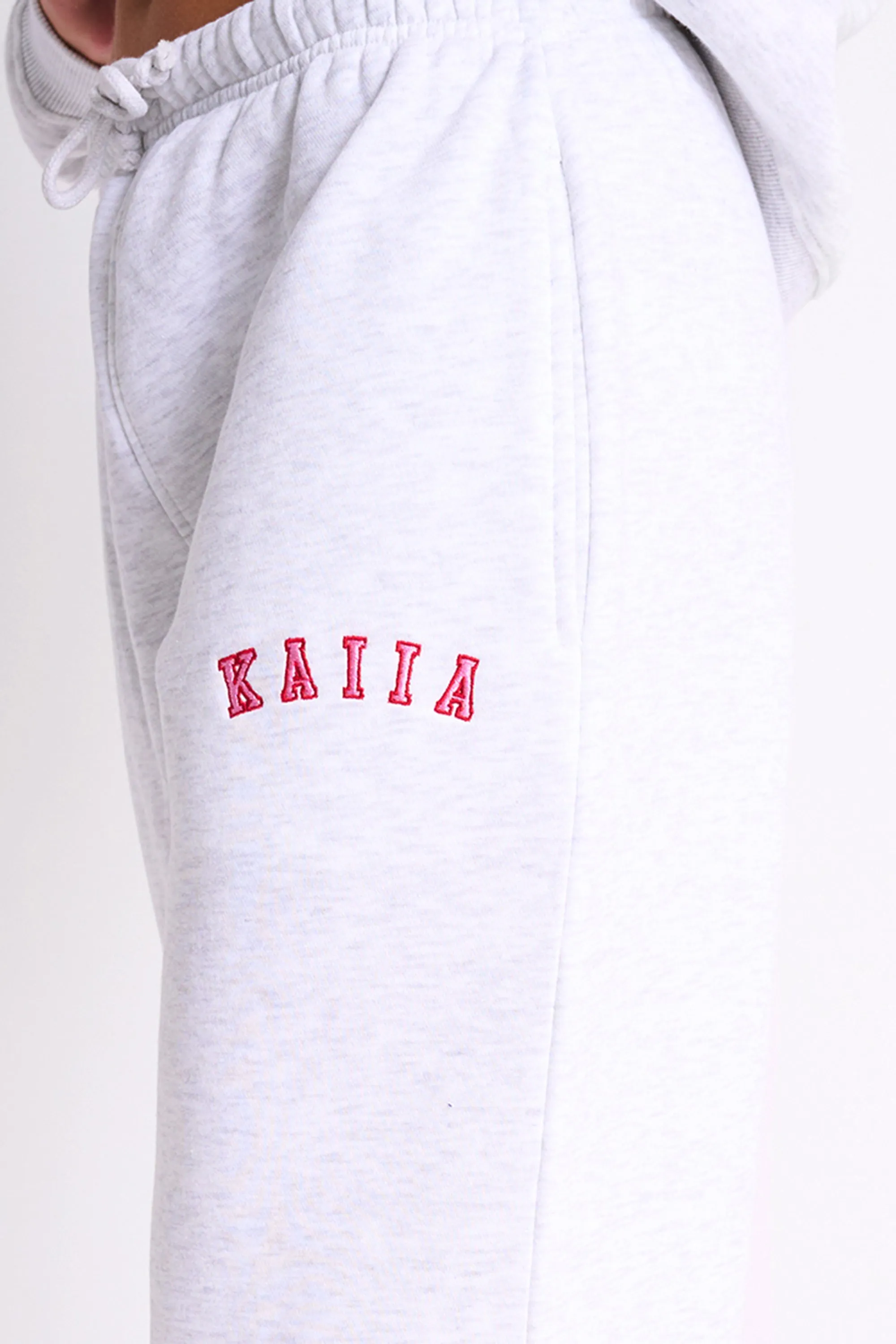 Kaiia Logo Wide Leg Joggers Light Grey Marl & Pink Contrast sold by Kaiia the label product image thumbnail 4